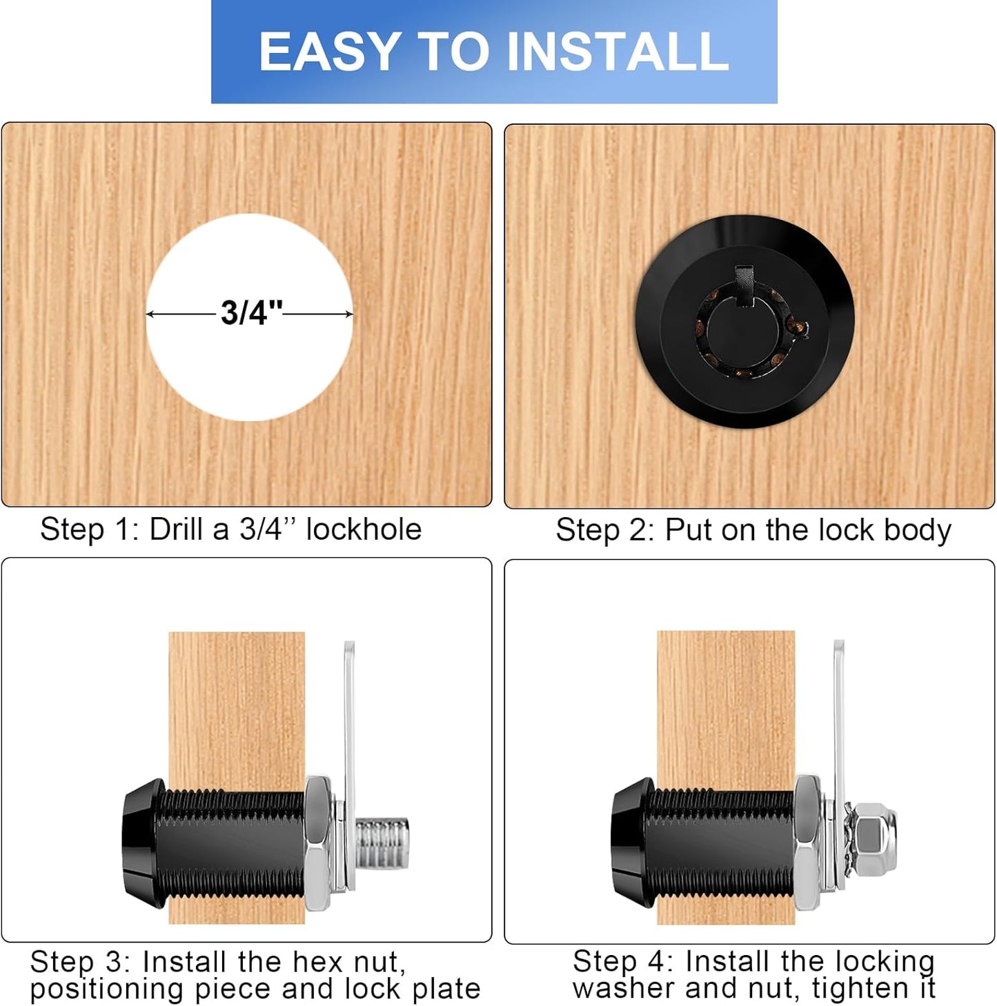 Cam Locks RV Storage Keyed Alike, 5/8" Fits 3/8" Max Door Thickness, Compartment Locks for Camper Trailer Cabinet With Keys (Black, 6 Pack)