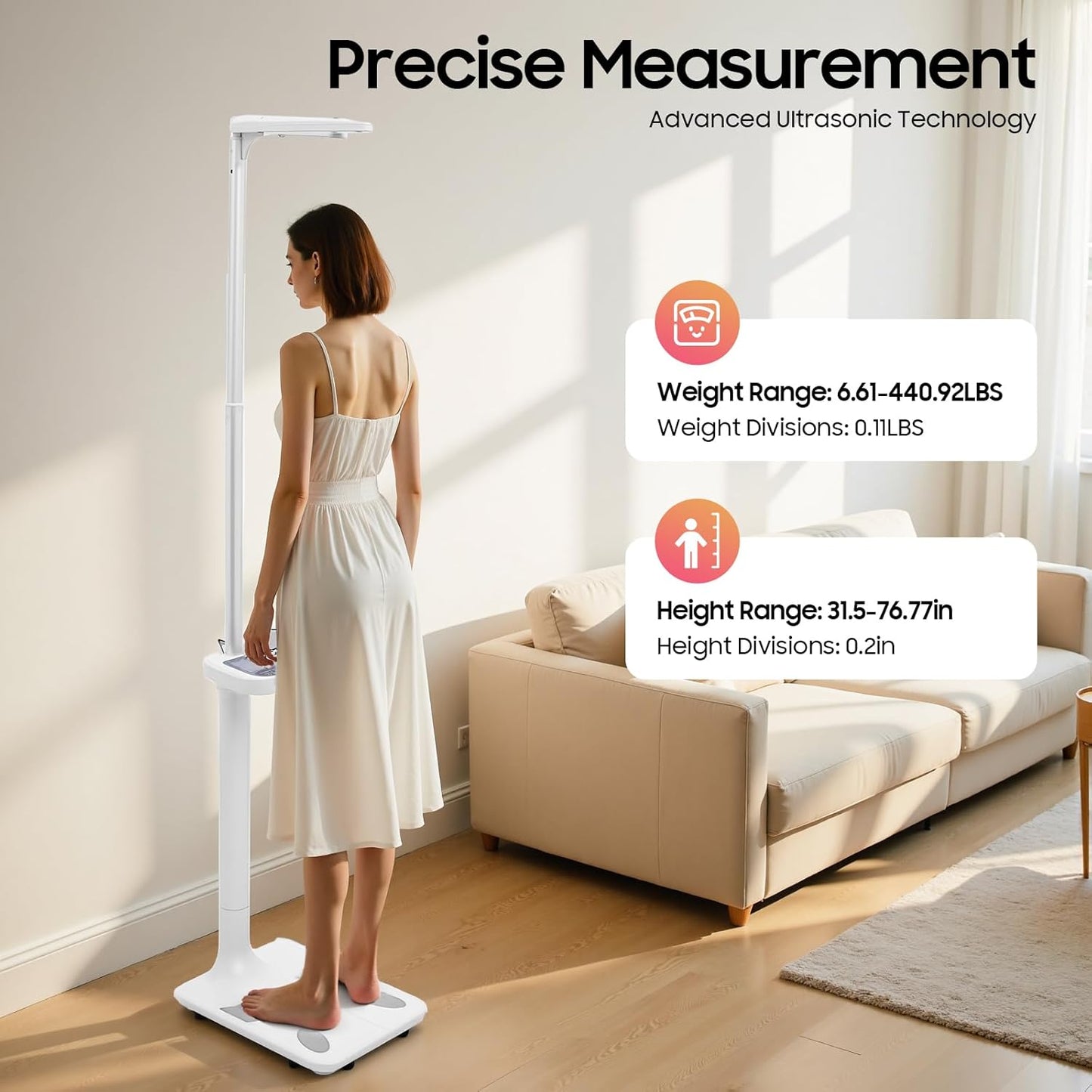 Ultrasonic Physician Scale, Digital Body Composition Analyzer, 440lb Weight Scale with LCD Display, 2.6ft/6.6lbs Ultrasonic Height Body Fat Analyzer for Measuring BMI Weight Height at Home Gym