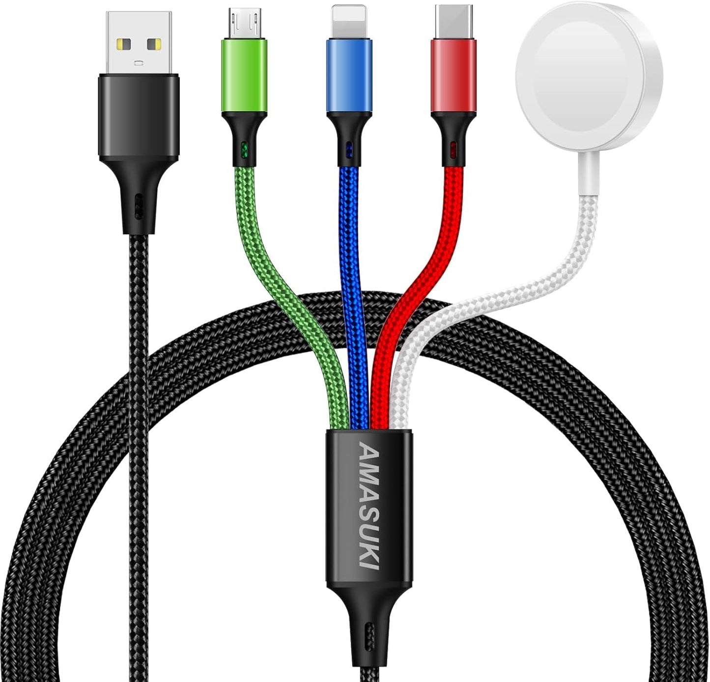 Travel Essentials,4 in 1 for Apple Watch Charger/iPhone Charger/Multi Charging Cable,Vacation RV Camping Essentials,USB C/L/Micro Portable Charger for iWatch 11-1/iPhone 17-12,Car&Gift-4FT