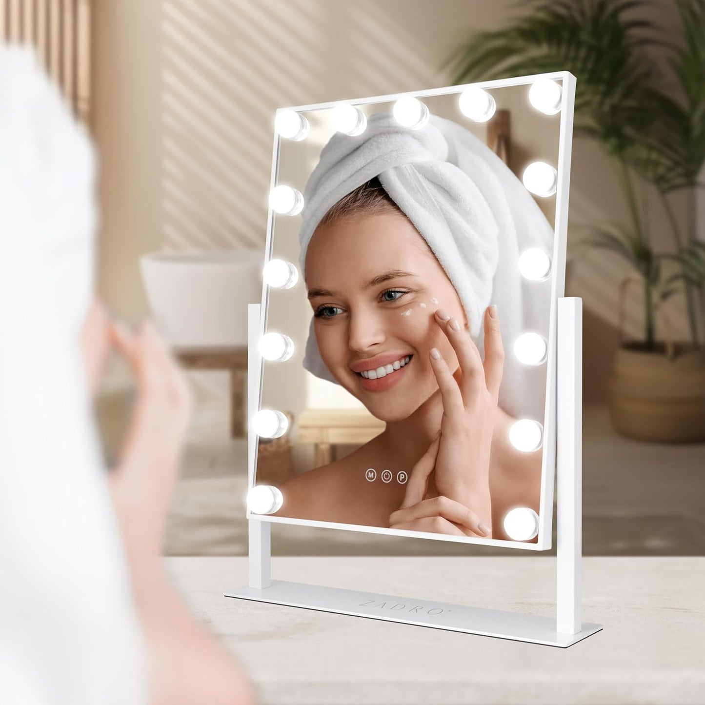Zadro Hollywood Lighted Vanity Mirror with 15 LED Bulbs, 3 Color Light Settings, 360° Rotation Makeup Mirror Head (21" H x 18" W | 1X | Neutral)