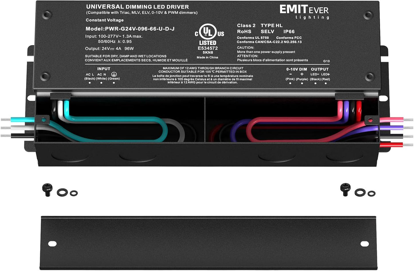 EMITEVER 96W Dimmable LED Driver,24V Dimmable Power Supply,AC to DC Transformer for LED Light,5-in-1 Dimming: ELV/MLV/TRIAC/ 0-10V/ 1-10V/10V PWM/Potentiometer,Waterproof IP67 and UL Listed,Class 2