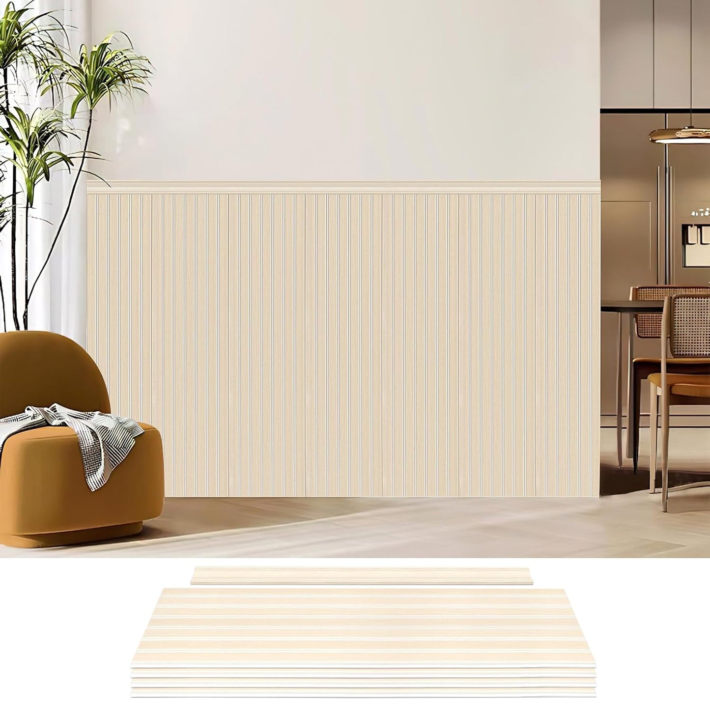 Art3d Wainscoting Wall Panel Kit, 37.8" Tall Beadboard Panels for Walls, Polystyrene Board and Batten Wall Panel Kit, Easy DIY Decorative Trim for Living Room, Kitchen, Bedroom – Covers 31 Sq.Ft