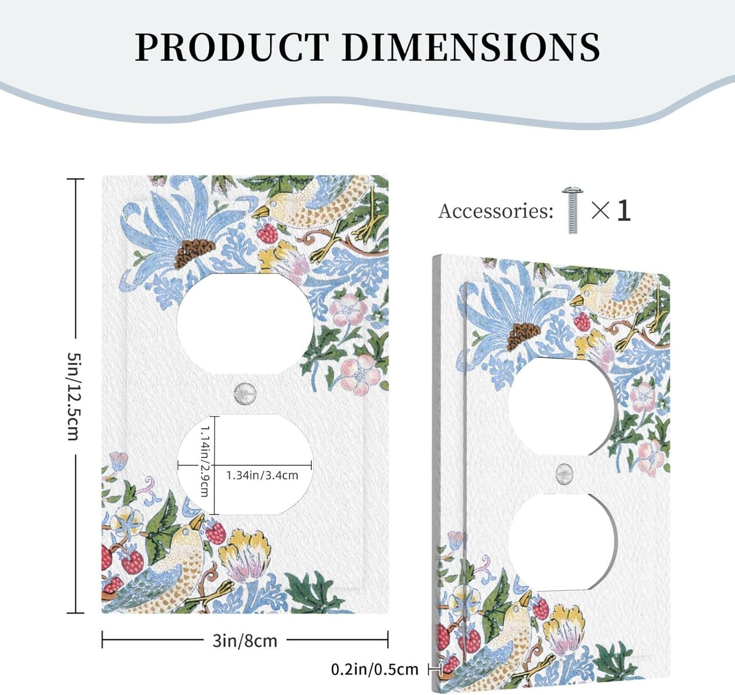 Decorative Outlet Covers Retro Morris Strawberry Rustic Plant Bird 1 Gang Duplex Light Switch Cover Plate Wall Plates for Electrical Outlets Switchplate Faceplate