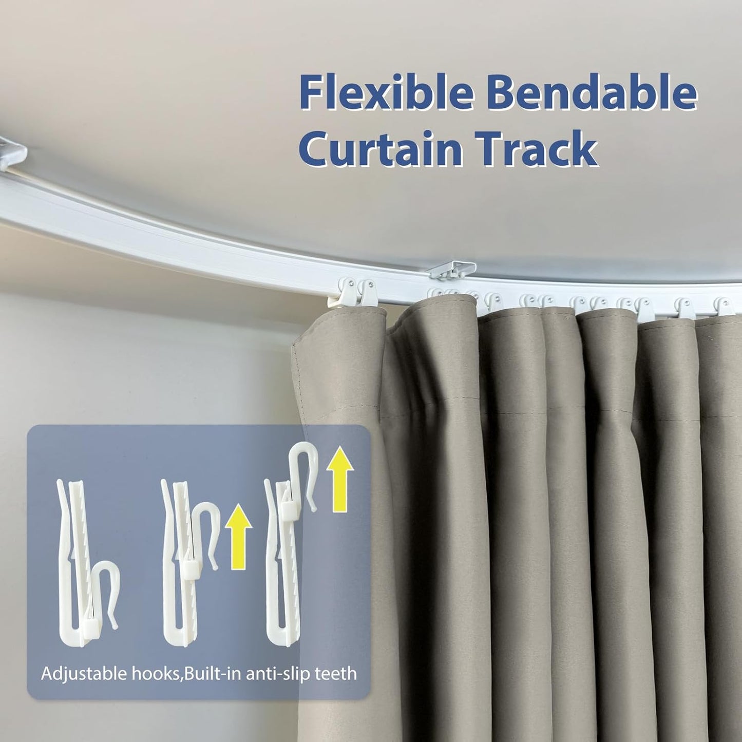 Room Divider Ceiling Mounted Curtains Track Sets Extra Wide Blackout Curtain Flexible Tracks for Bedroom Privacy Partition Separator, 1 Panel Light Grey Drape and White Rail, W10 x H7ft
