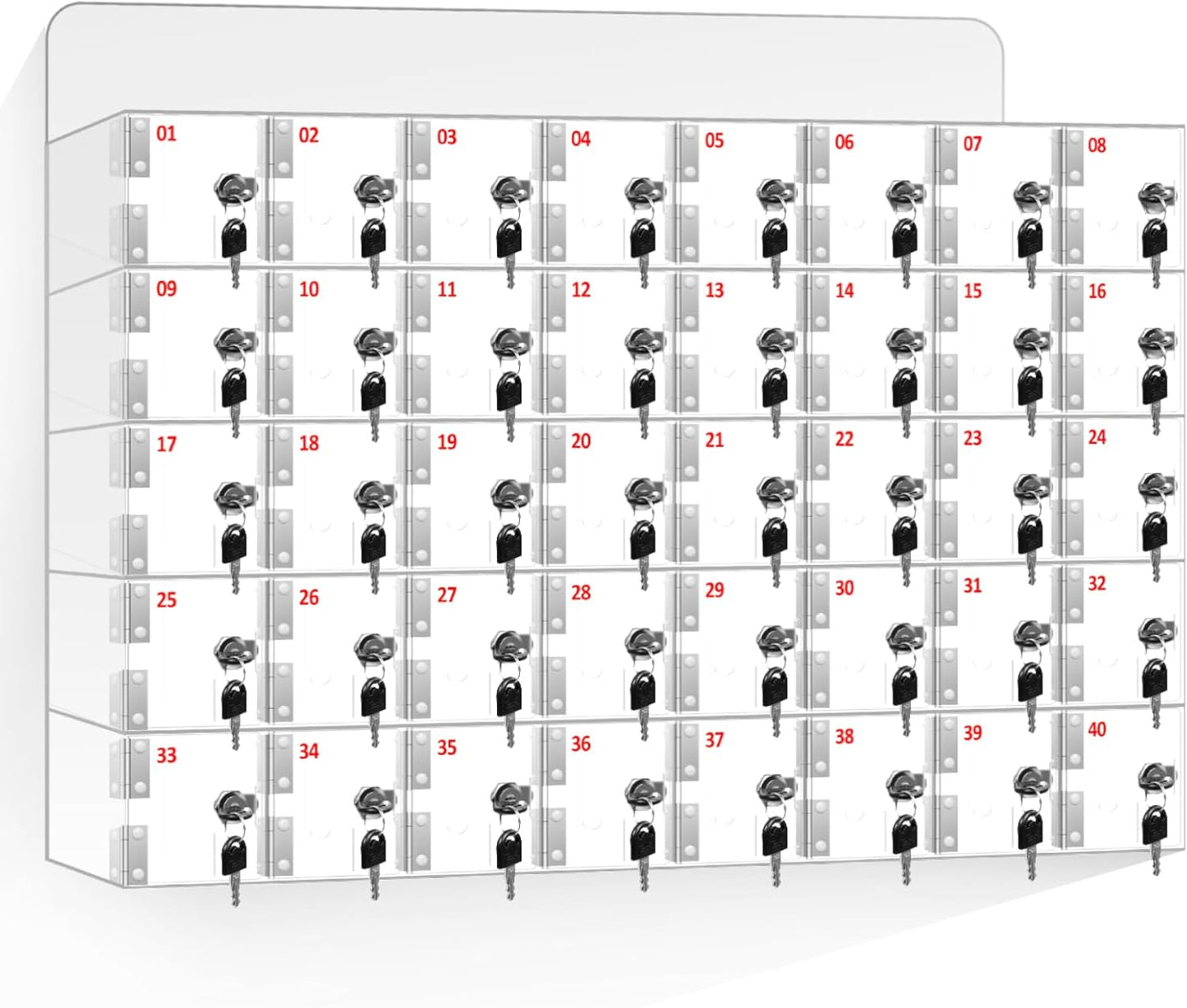 Cell Phone Storage Locker 40 Slots Acrylic Material with Door Locks and Keys, Wall-Mounted Cell Phone Storage Cabinet for Office Classroom Gym Firms, Lockers for Storage, Clear (Large 40 Slots)