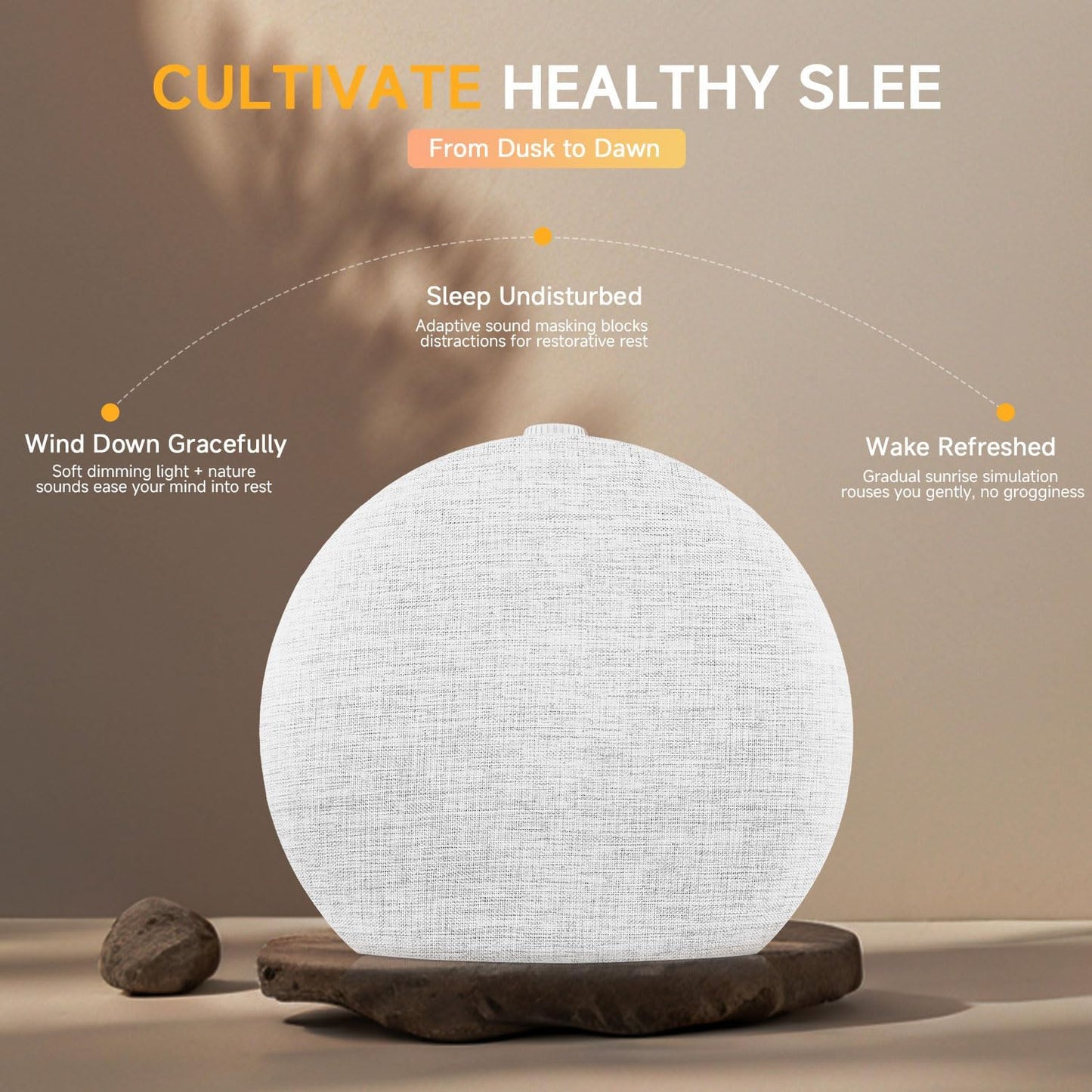 Sunrise Alarm Clock White Noise Sound Machine for Bedroom | Natural Wake-Up Light with 30 Soothing Sleep Aids, Bluetooth Speaker, Dimmable Clock, Screen-Free Design for Baby Adults Kids-White