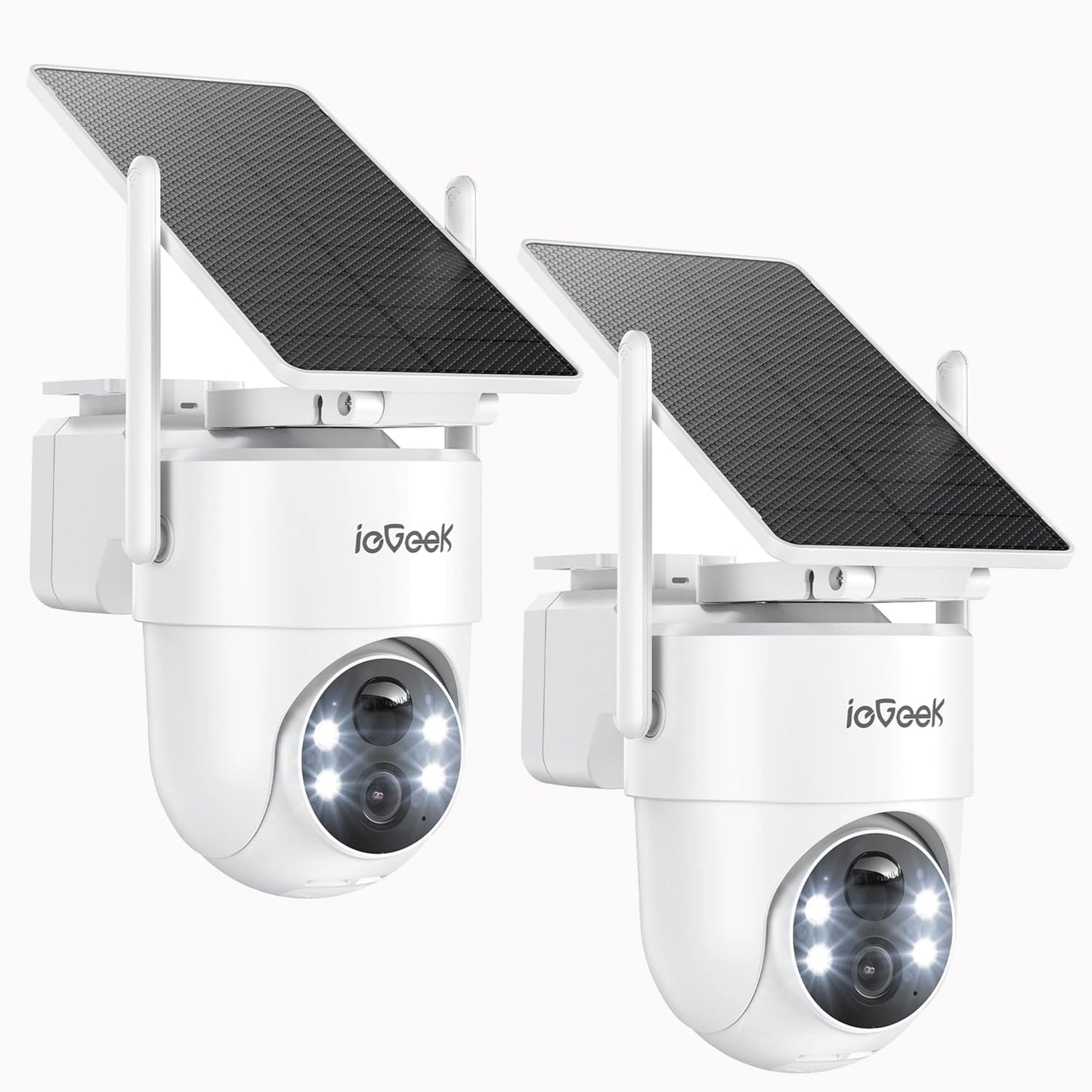ieGeek 2 Pack S5 Solar Security Camera Wireless Outdoor – 2K 3MP WiFi Camera with Removable Solar Panel, 360° Pan Tilt, Color Night Vision, AI Detection, 2-Way Audio, IP65 for Home Security