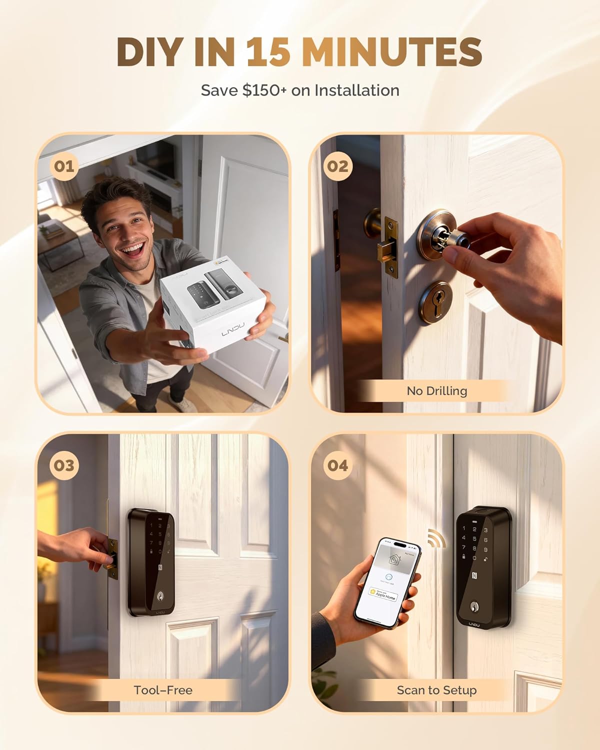 Smart Lock for Front Door HK01: Apple Home Ecosystem Fingerprint Keyless Door Lock, Supports Apple Home, App Remote Control Keypad Door Lock, Easy Installation Auto-Lock