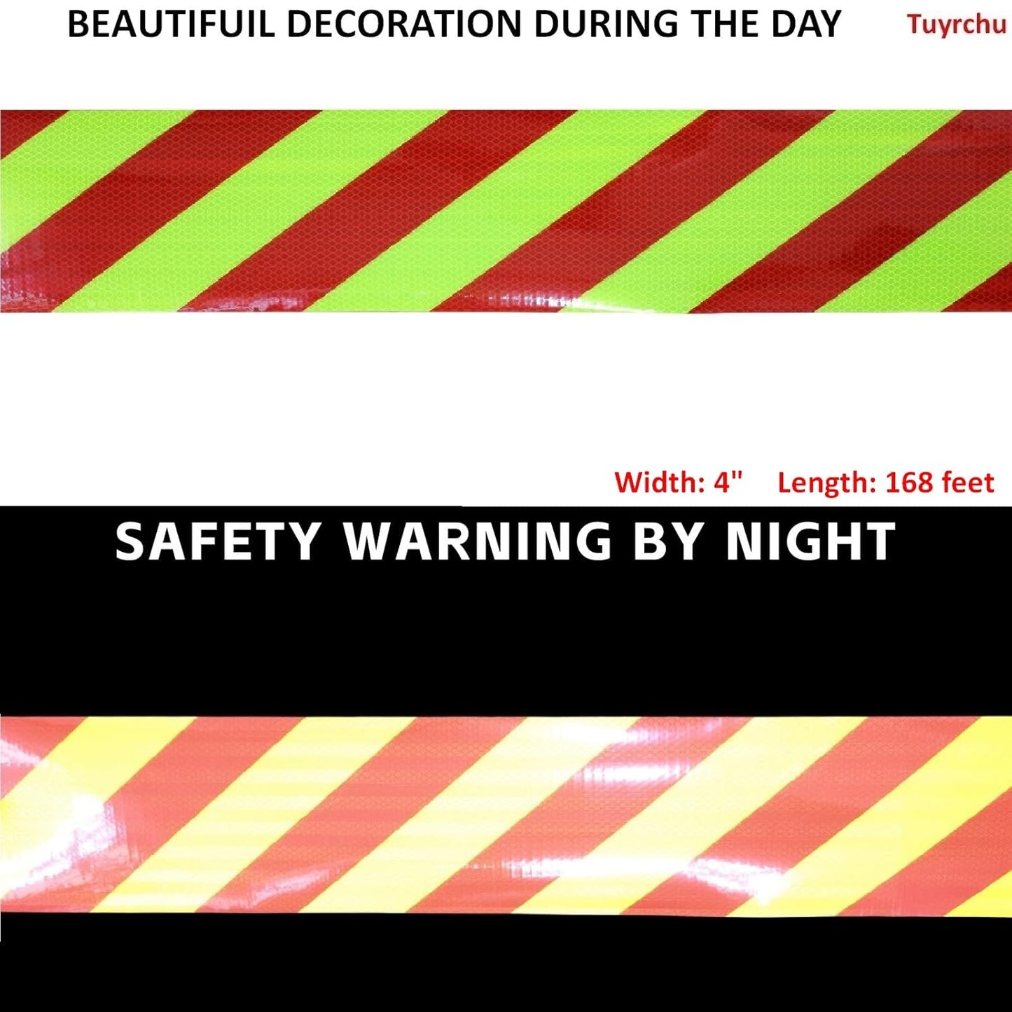 Non Fading Reflective Tape Outdoor Waterproof 4 inch Wide for Truck, High Visibility Warning Safety Industrial Marking Tape (168 feet)