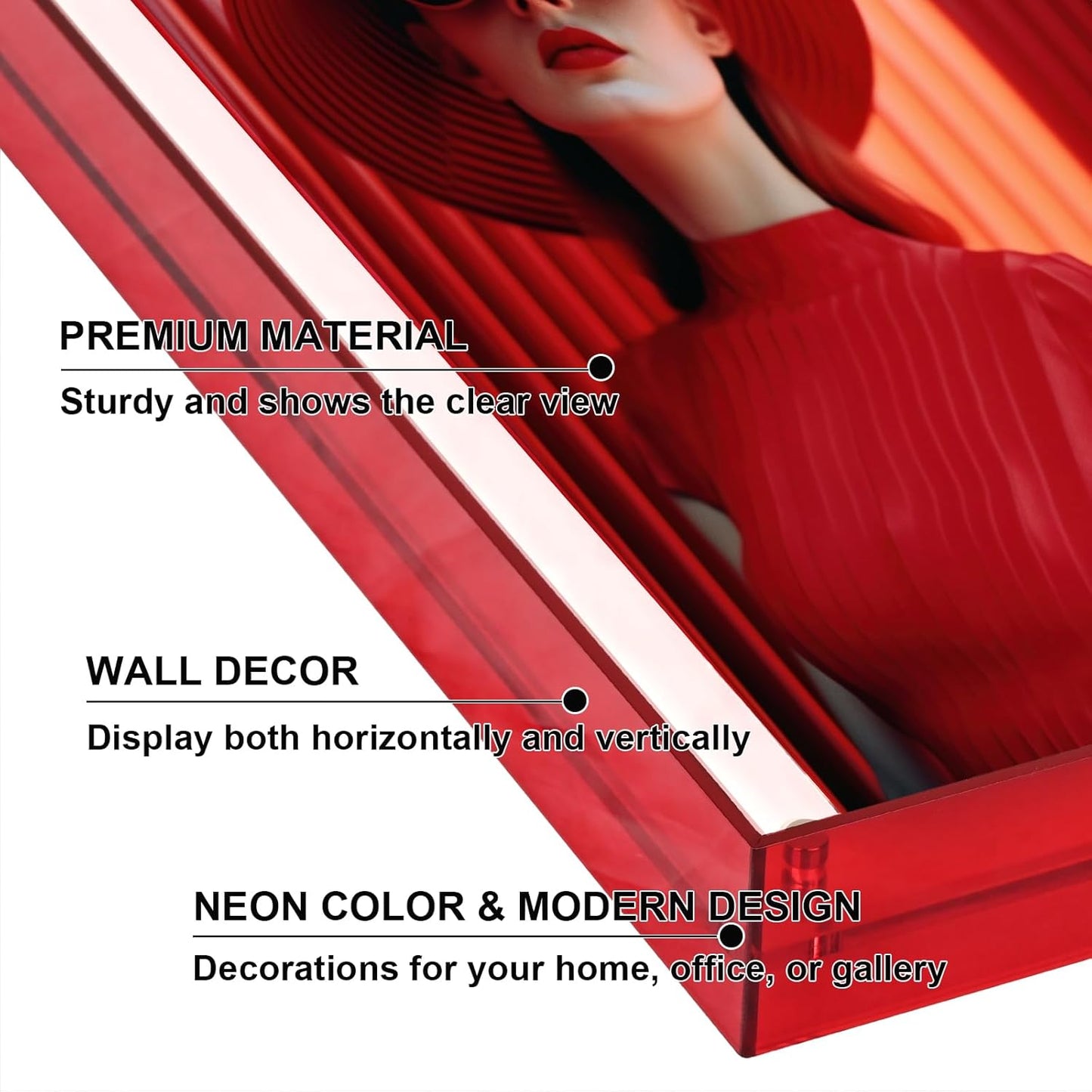 5x7 Picture Frame, Stunning Color Acrylic Photo Frames, Wall & Tabletop Display Frames, Modern Floating Style for Home Office Decoration, Red (1 Pack)