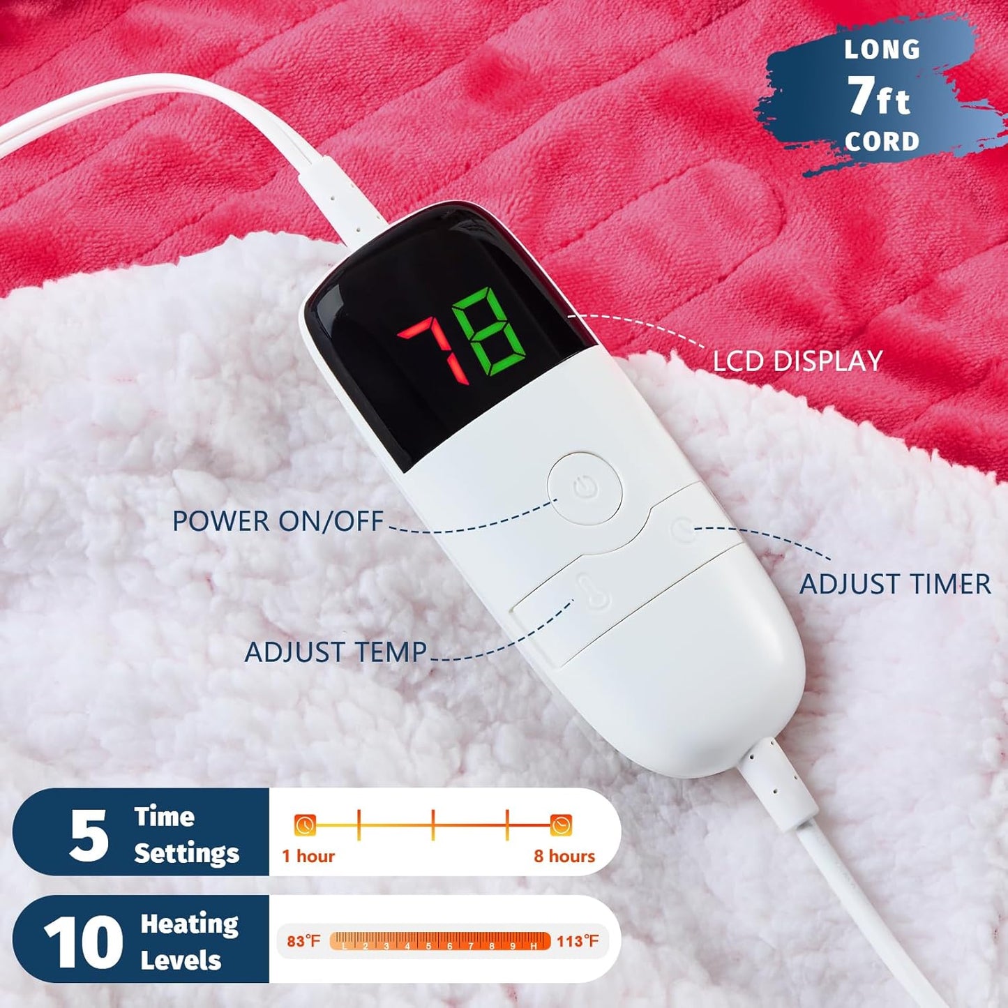 BOMOVA Heated Electric Throw Blanket - 50" x 60" Heating Blanket with 10 Heating Levels & 8 Hours Auto Off, Warm Flannel Blanket, Christmas Birthday Gifts for Women