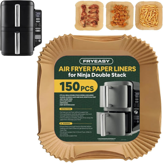 Air Fryer Liners for Ninja DoubleStack SL401 8-10QT: 150pcs Disposable Paper Liners, Compatible with Ninja SL401 and SL201 Double Stack by FryEasy