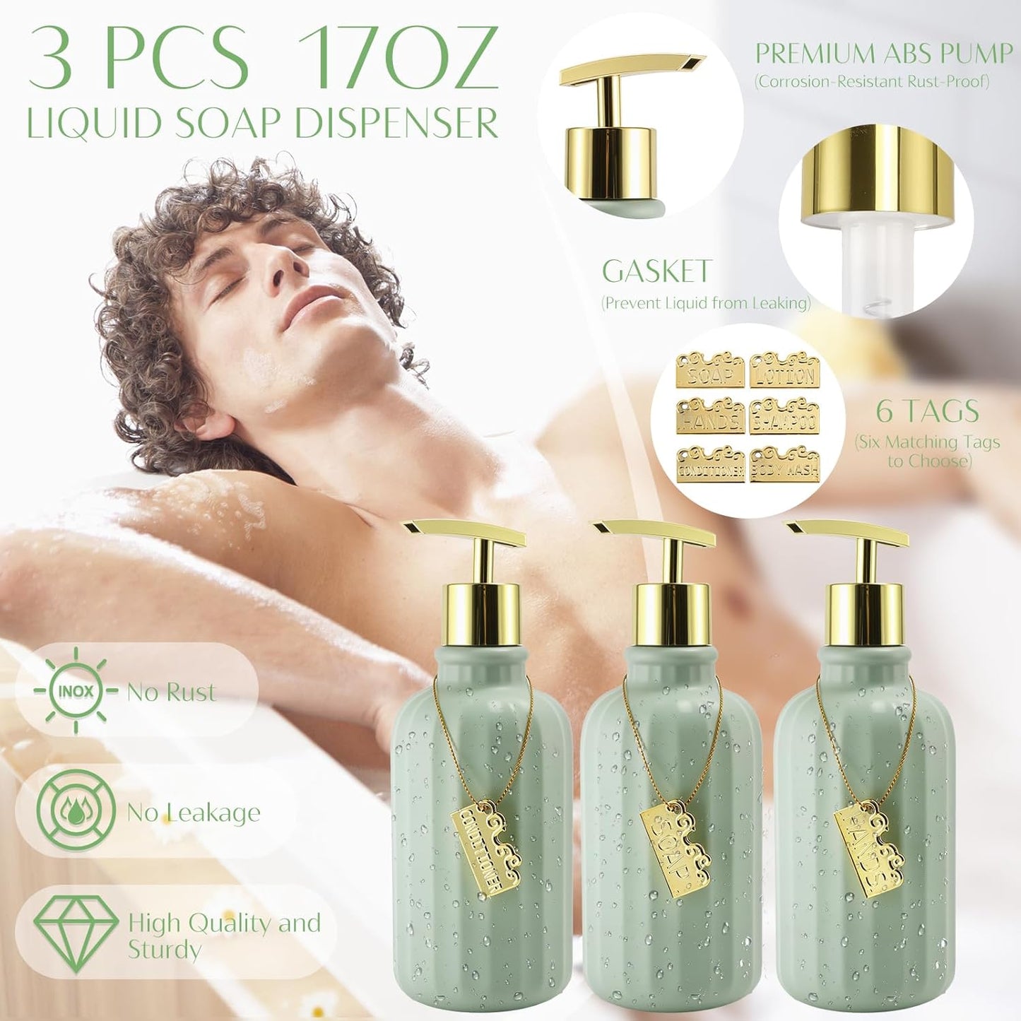 32PCS Bathroom Accessories Set Bathroom Set,Green Shower Curtain Set,Bath Towel Set,Hand Towel,Toilet Brush,Trash Can & 3PCS Soap Dispenser
