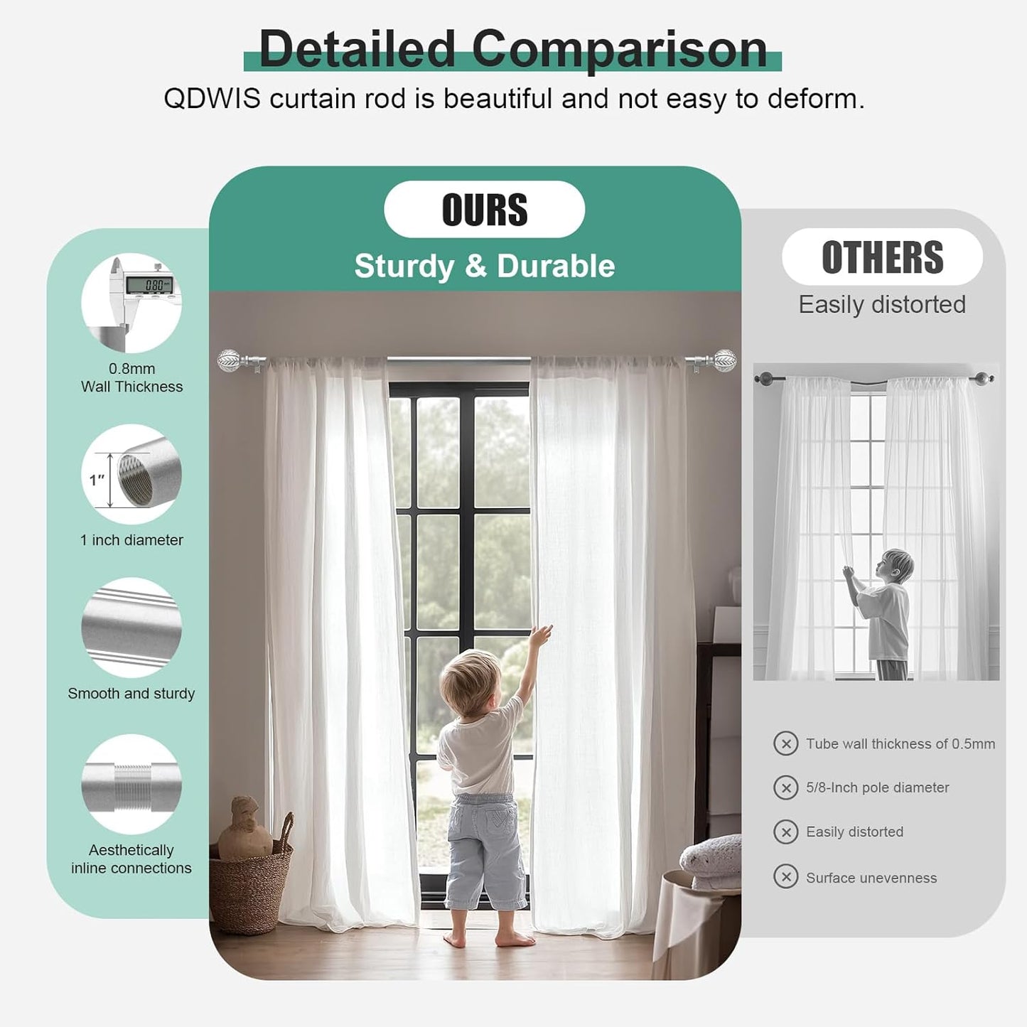 Silver Curtain Rods for Windows 66 to 120 inch,1" Adjustable Heavy Duty Window Curtain Rod Leaf Finials,Rustic Decorative Drapery Rods Set,Size:36-120''