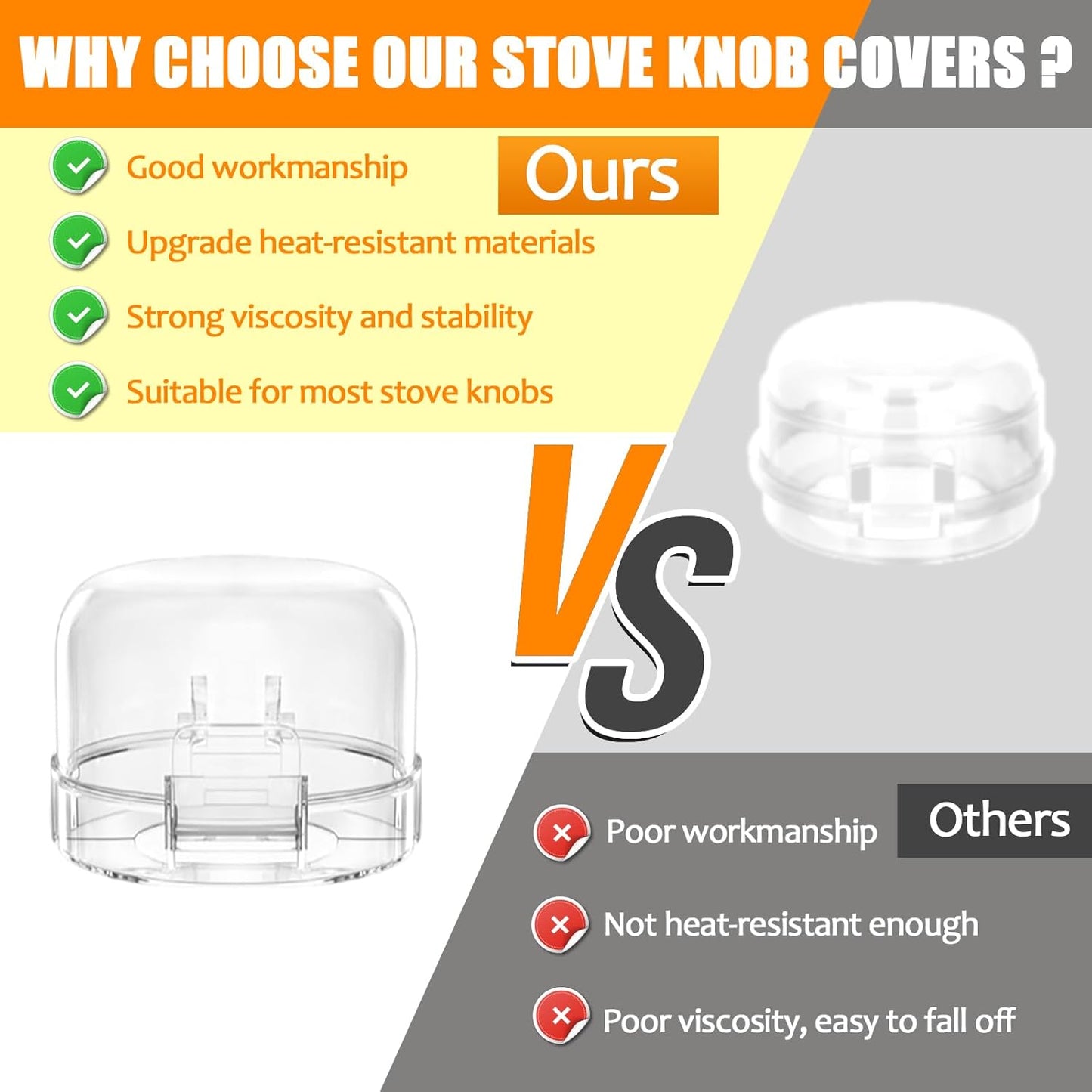 Stove Knob Covers for Child Safety (6 Pack), Stove Knob Safety Covers, Childproof Oven Lock Knob Covers with Adhesive, Prevent Kids-Pets from Gas Stove Knob Locks, Heat-Resistant Upgraded-Clear