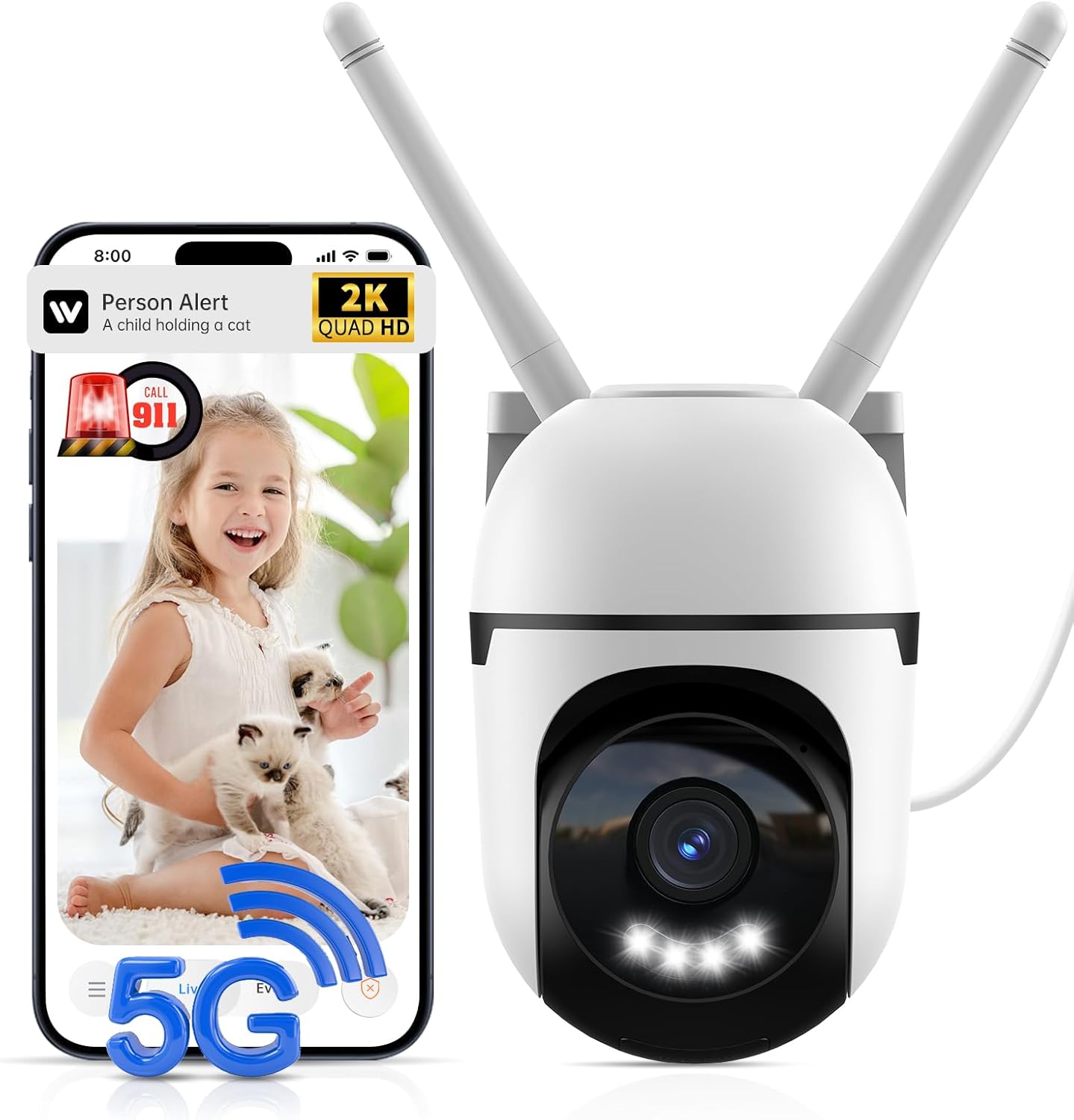 2K Home Security Camera Outdoor,360 Pan Tilt 2.4G/5G Home Surveillance Camera,WiFi Outdoor Security Cameras With Color Night Vision,Human Detection and Tracking,24/7 Recording,Cloud & SD Card Storage