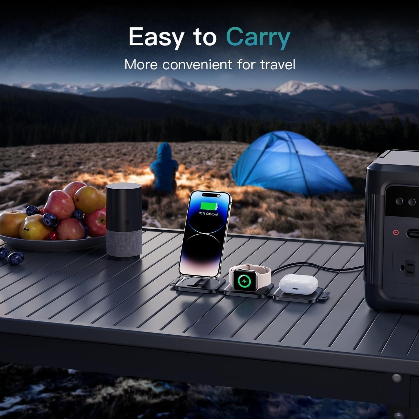 JARGO 3 in 1 Wireless Charging Station for Apple Devices, Foldable iPhone Charging Station for iPhone 17/16/15/14/13/12, Apple Watch & AirPods with Magsafe, Travel Essentials Wireless Charger (Black)