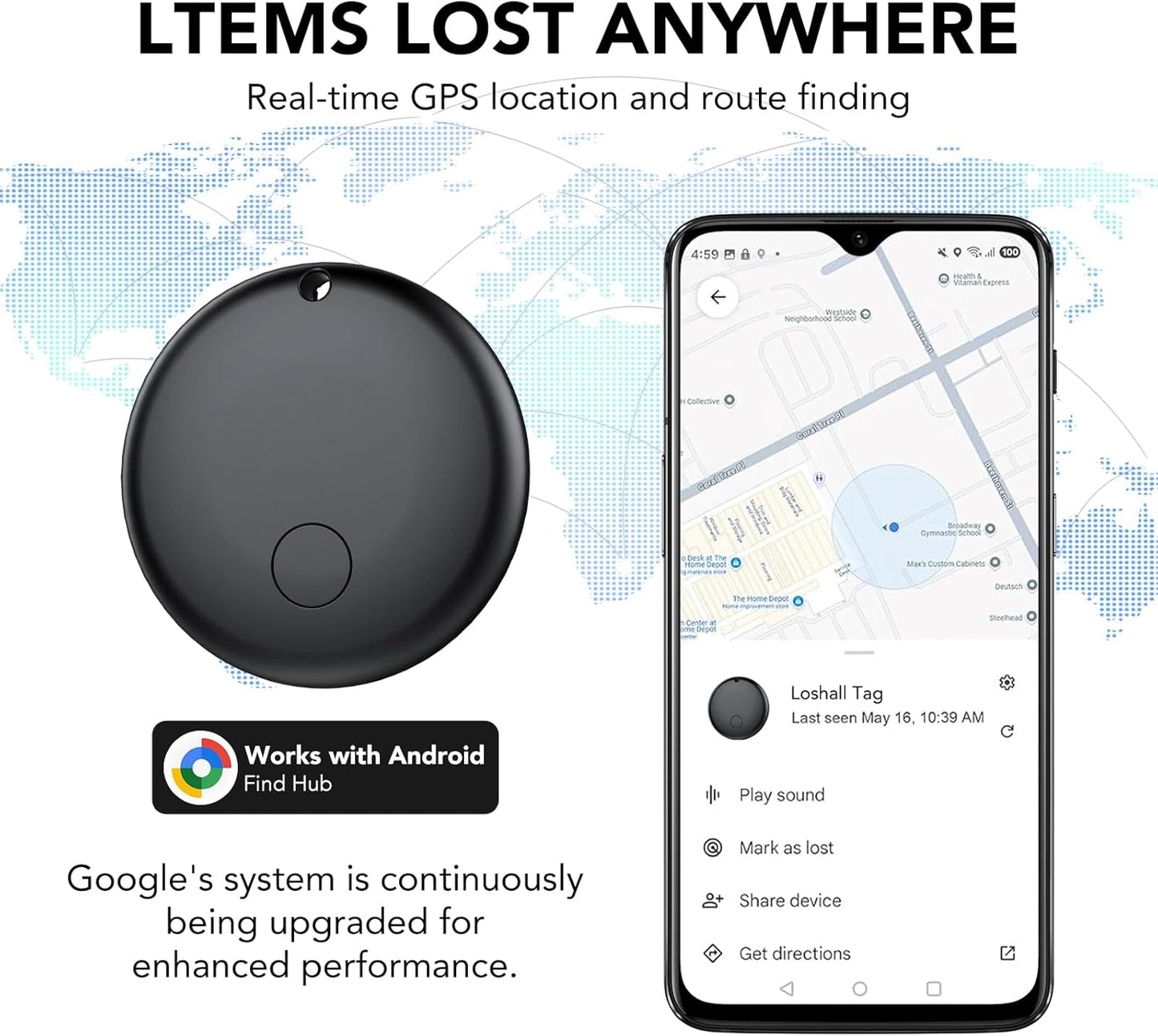 Android Tag Tracker 2 Pack, Bluetooth Tracker Tags, Work with Google Find My Device App (Android Only), Smart Tags for Luggage, Wallet, Vehicles, Keys (Not for iOS)