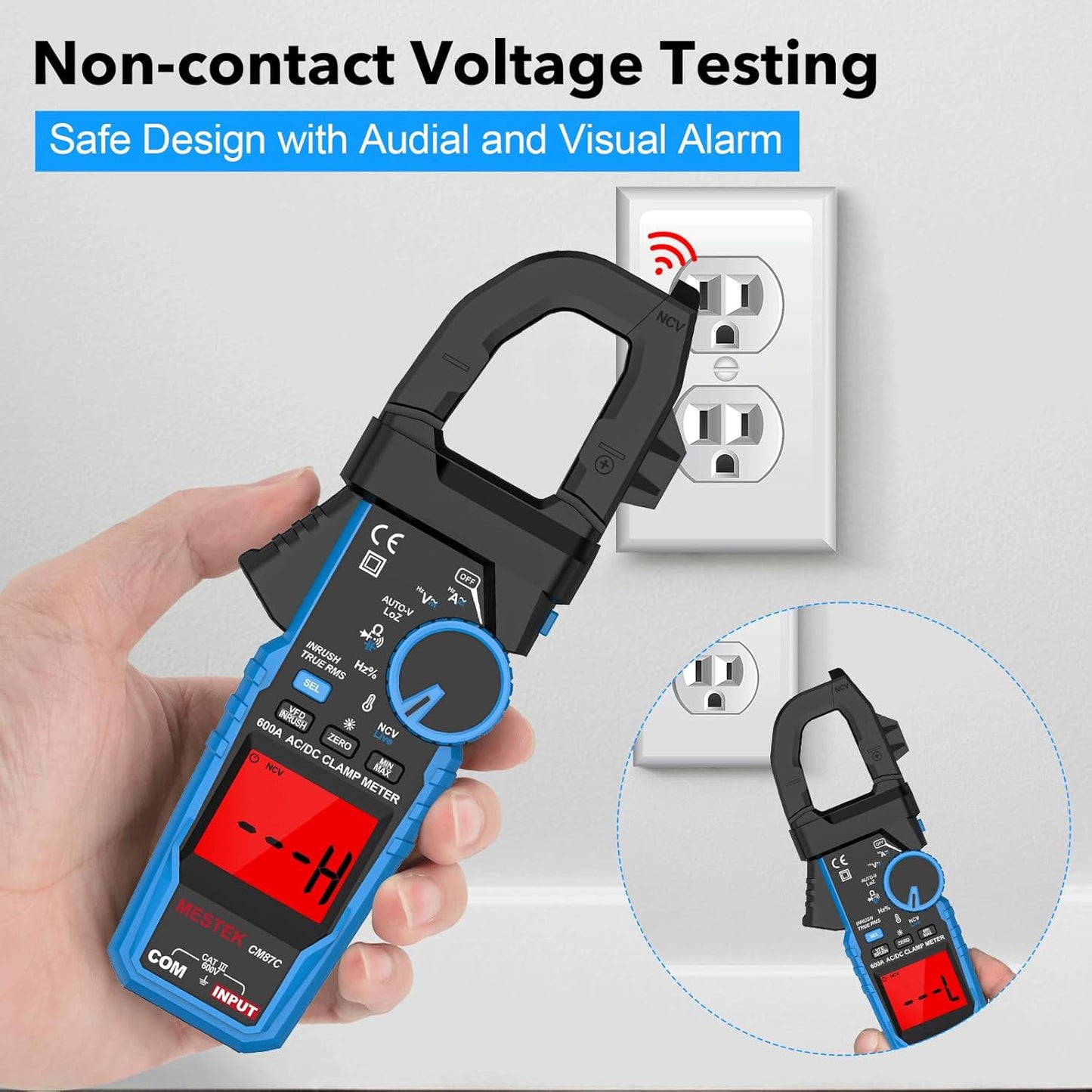 Digital Inrush Clamp Meter Multimeter, MESTEK T-RMS 6000 Counts 600A Current Amp Volt Meter with VFD,LOZ Mode; Measures NCV AC/DC Current Voltage Temperature Resistance Capacitance Continuity