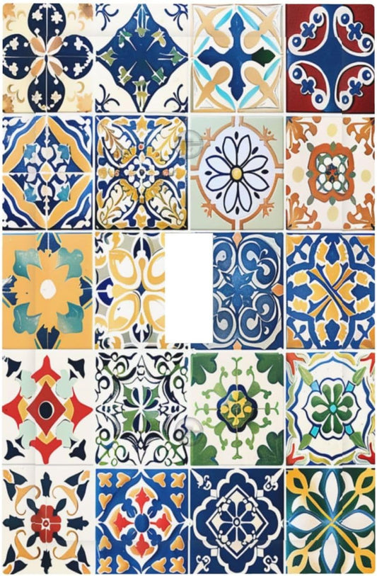 Decorative Light Switch Cover Moroccan Traditional Mexican Talavera Til 1 Gang Single Toggle Device Electrical Faceplate Switchplates Decorator Outlet Wall Plate for Kitchen Home Decor