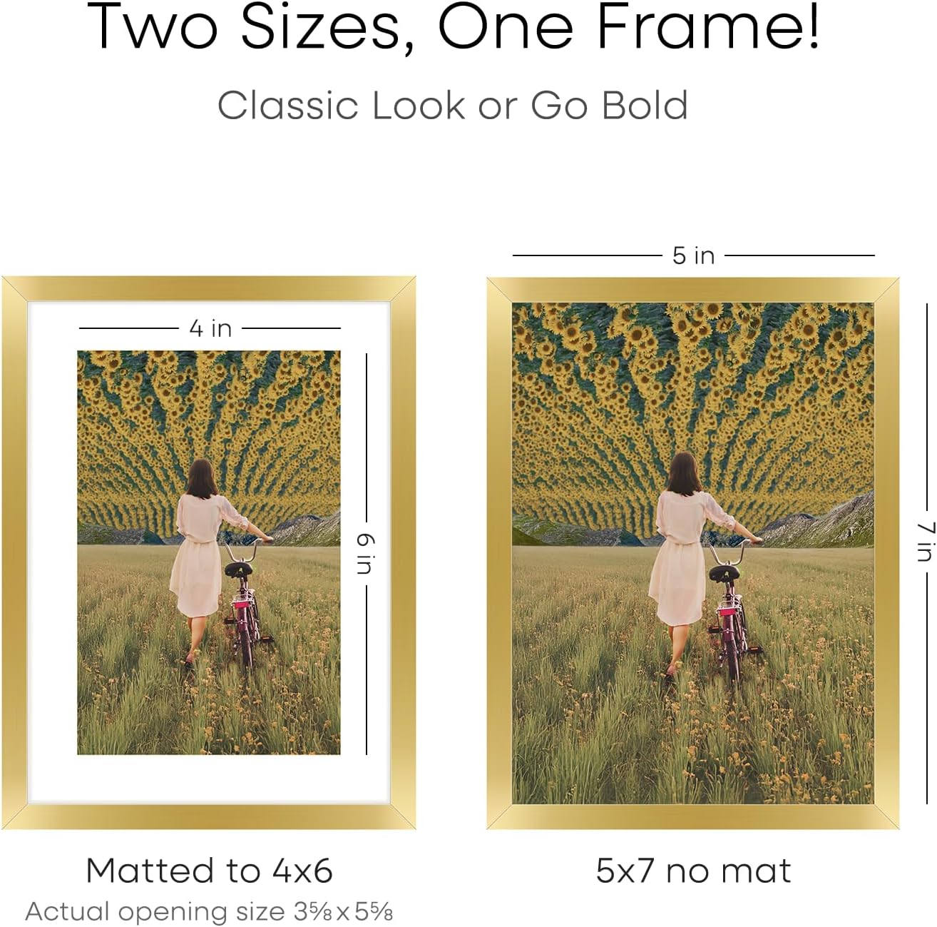 Homeforia 5x7 Picture Frame Gold, High End Metal 5 x 7 Gold Frames with Mat 4 x 6 for Print, 5by7 Desk Frame Matted to 4x6 inch Photo, 5 by 7 Wall or Tabletop Frame, Tempered Glass, Wall Kit, Set of 3