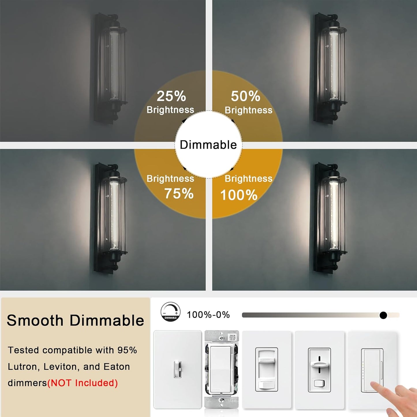 11.8IN 1000LM 5000K Daylight White Light Bulbs E26 Base, T10 T9 Edison Bulbs Dimmable 8W, AC 120V 100 Watt Equal Filament Bulb, Vintage Clear Glass Long Tubular LED Bulb, UL Listed - 2Pack
