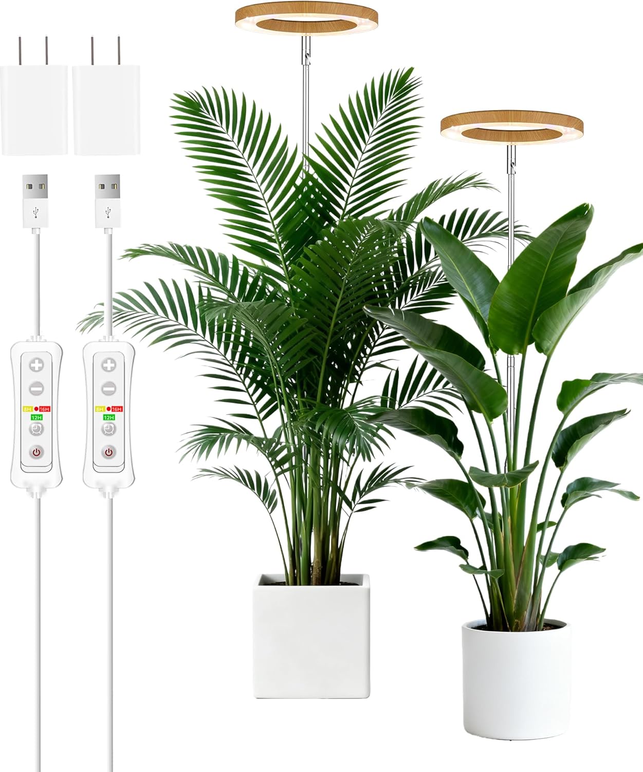 yadoker Plant Grow Light, LED Growing Light Full Spectrum for Indoor Plants,Aluminum Wood Grain Plant Lights,Height Adjustable, Automatic Timer, 5V Low Safe Voltage