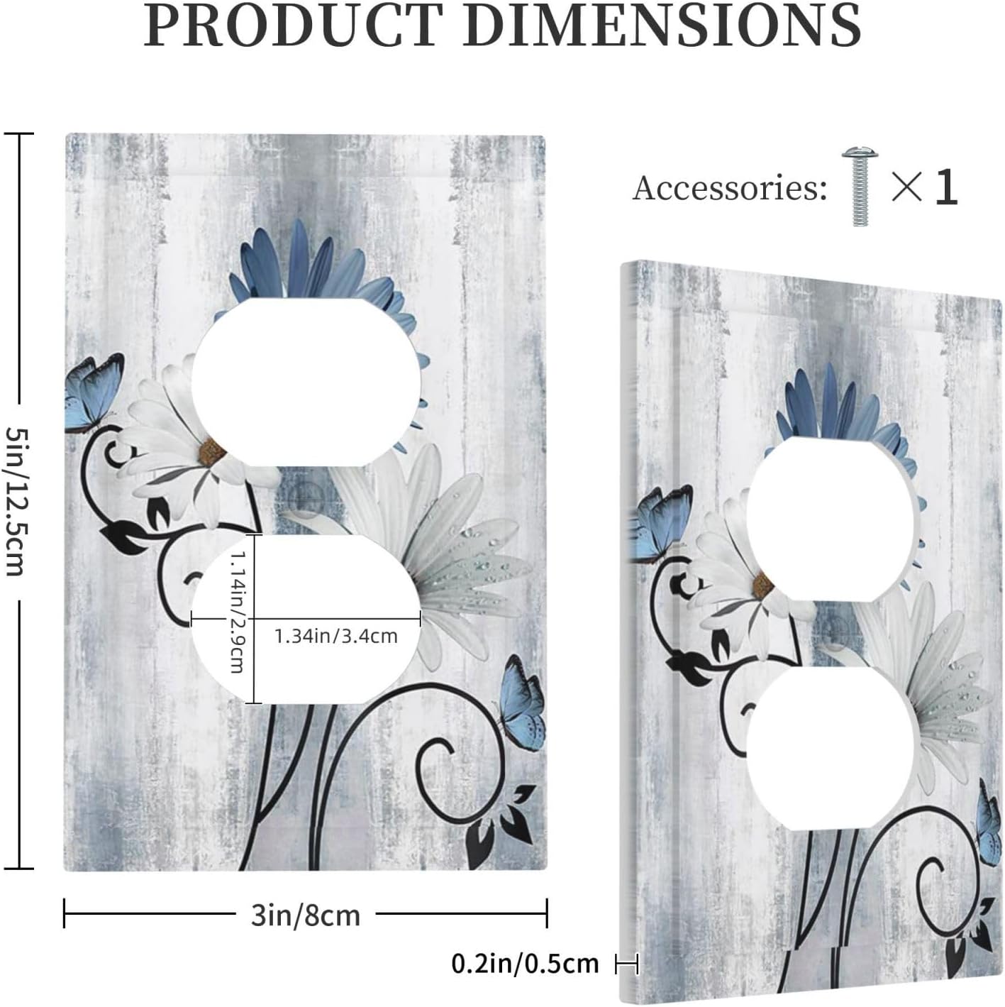 Decorative Outlet Covers Rustic Blue White Daisy Ink Flower 1 Gang Duplex Light Switch Cover Plate Unique Wall Plates for Electrical Outlets Switch Plate Covers for Bedroom Home Decor