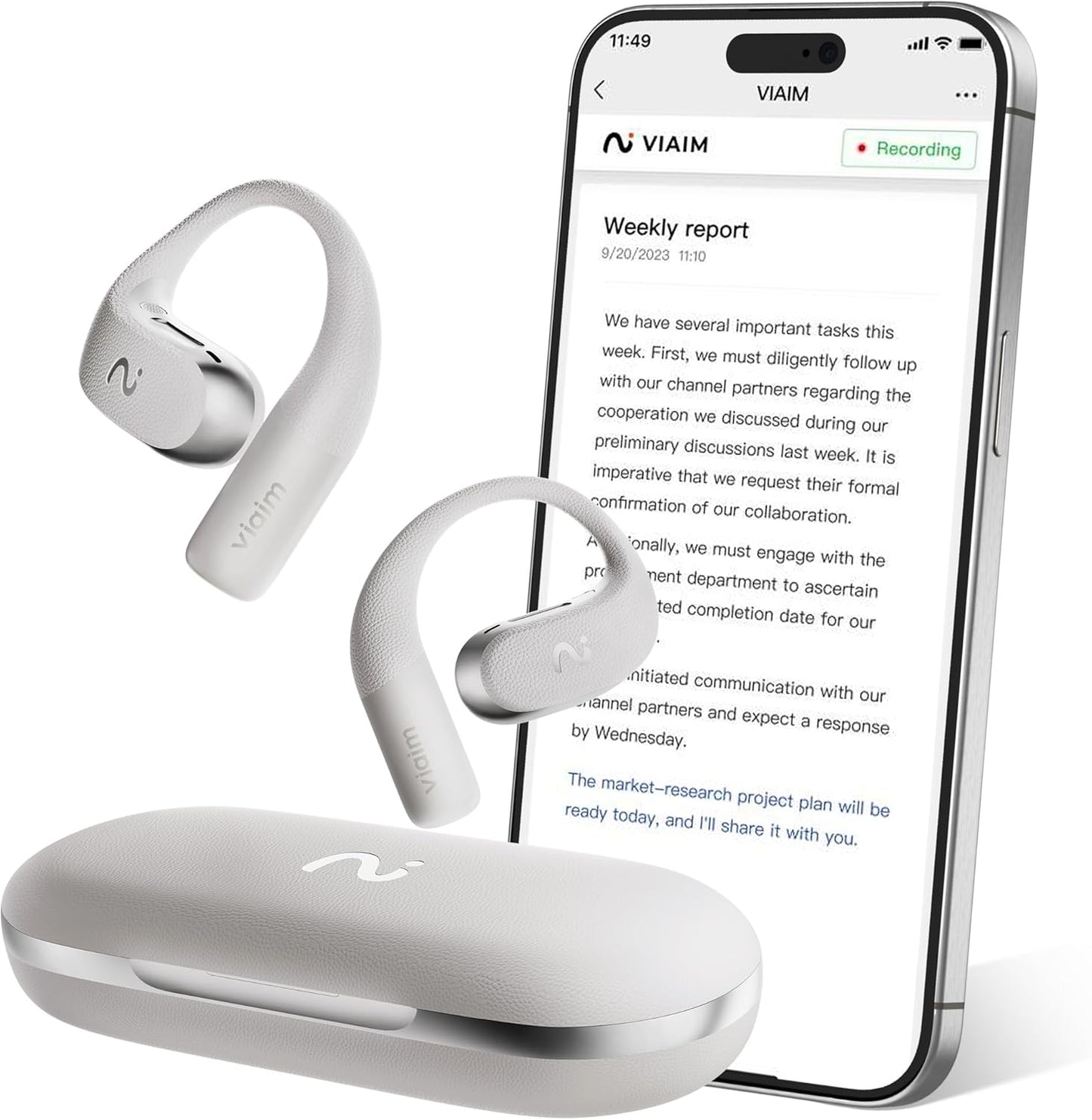 OpenNote AI Voice Recorder – Open Ear Headphones with FlashRecord, Call Recording, Real-Time Transcription, Translation, AI Assistant, for Students, Professionals & Interview Recording, Gray