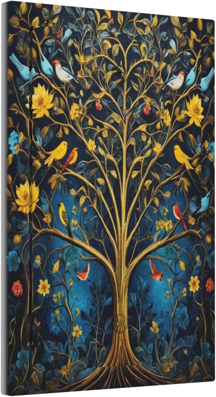 Gold Tree With Birds Flowers on Branches Light Switch Covers No Device Wall Plate 1 Gang Decorative Blank Switchplate Electrical Faceplate for Country Living Bedroom Decor