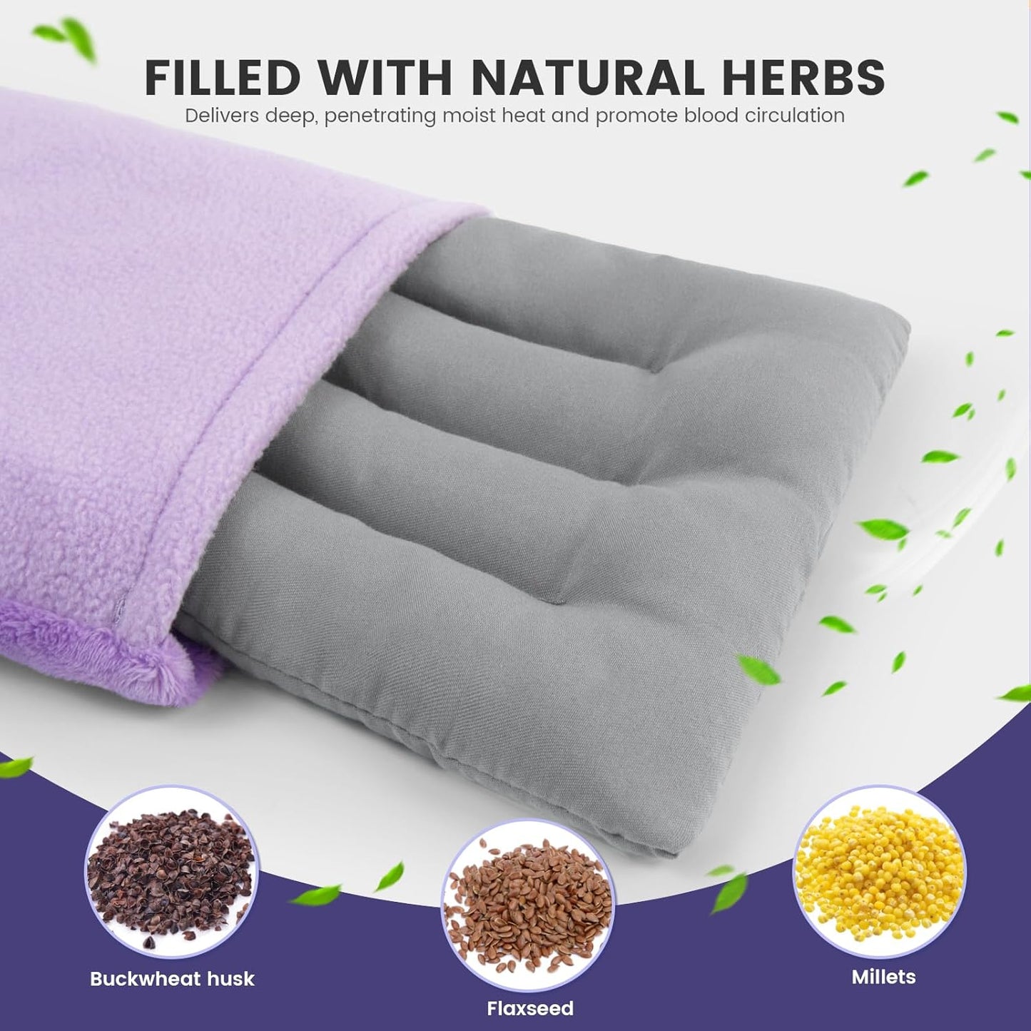 Microwave Heating Pad with Washable Cover, 6.5 X 12“ Microwavable Heating Pads for Neck and Shoulders and Back, Warm Compress for Knee, Muscles, Joints, Wrist, Abdomen (Purple)