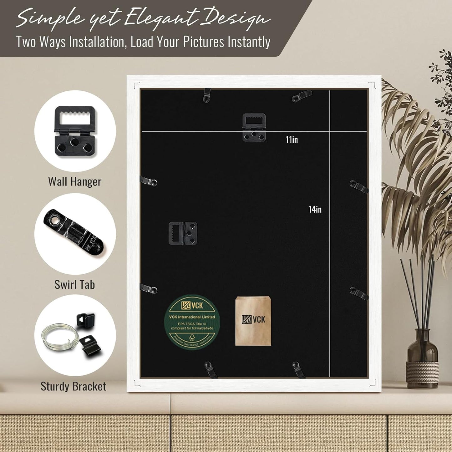 VCK 11x14 Picture Frames white Set of 6, Wide Border Wood Multi Certificate 11 x 14 Frame, Family Photos, Office Prints, Studio/Gallery Artwork, Woodgrain Series, Wall Hanging
