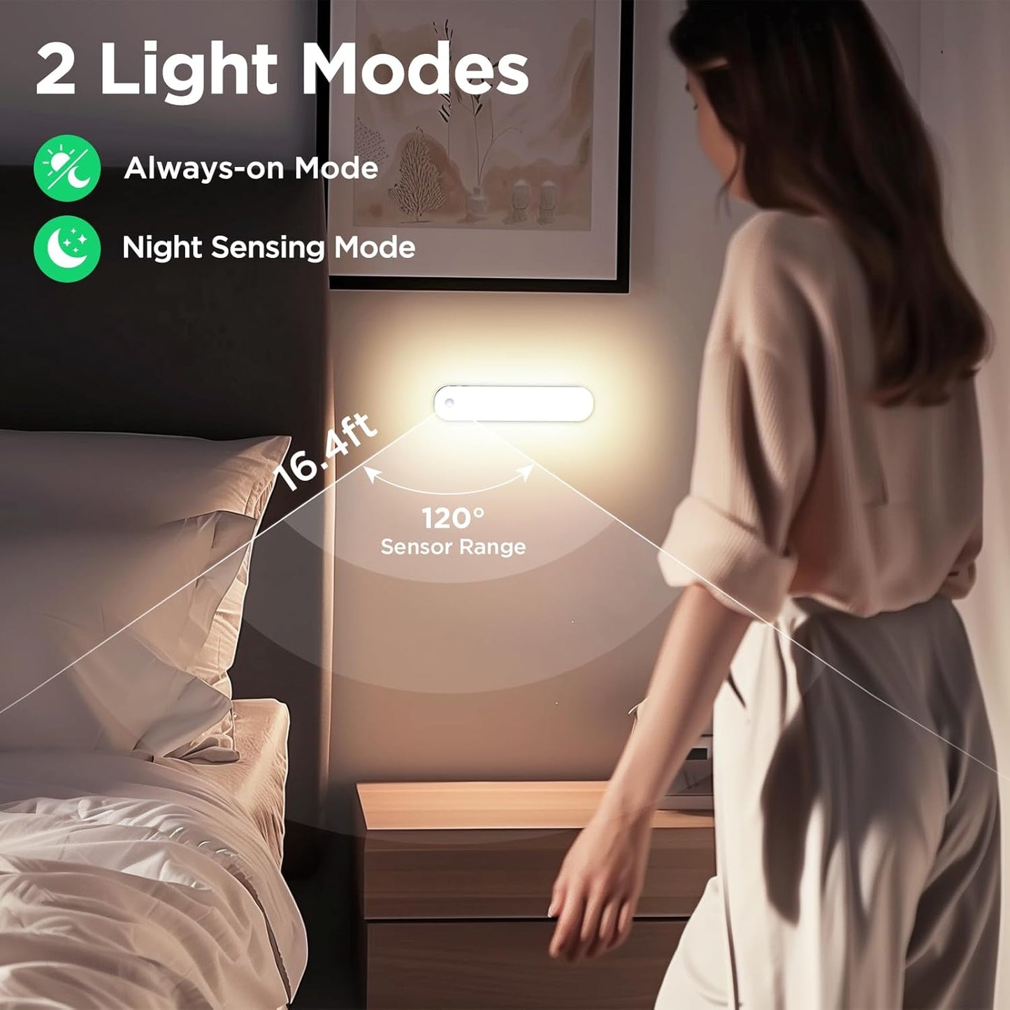 deerdance Under Cabinet Lighting, Motion Sensor Lights Indoor with Soomth Dimming, 2600mAh Rechargeable Closet Lights Wireless, Magnetic Under Counter Lights for Kitchen Hallway Stairs, 6-Pack
