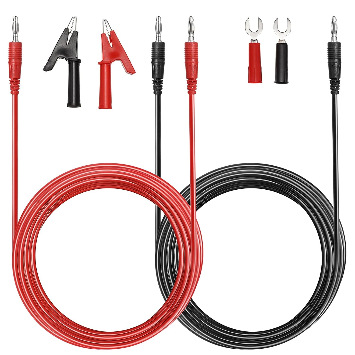 Sumnacon 4 in 1 Banana Plug Alligator Clip Pure Copper Fork Test Lead, 9.8 Ft Multimeter Flexible Test Lead Wire Cable with Protective Jack Copper Clamps for Electrical Testing 1000V/15A