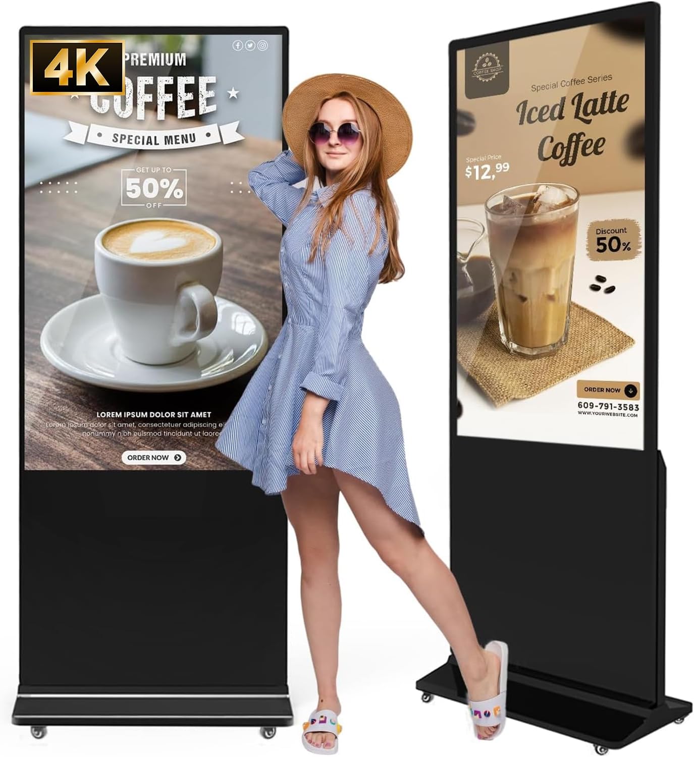 JIYANG 55 Inch 4K Indoor Digital Signage Display Floor Standing Digital Kiosks LCD Totem Monitor with WiFi HDMI/USB Input Auto Media Player Android System,Store Displays Screens