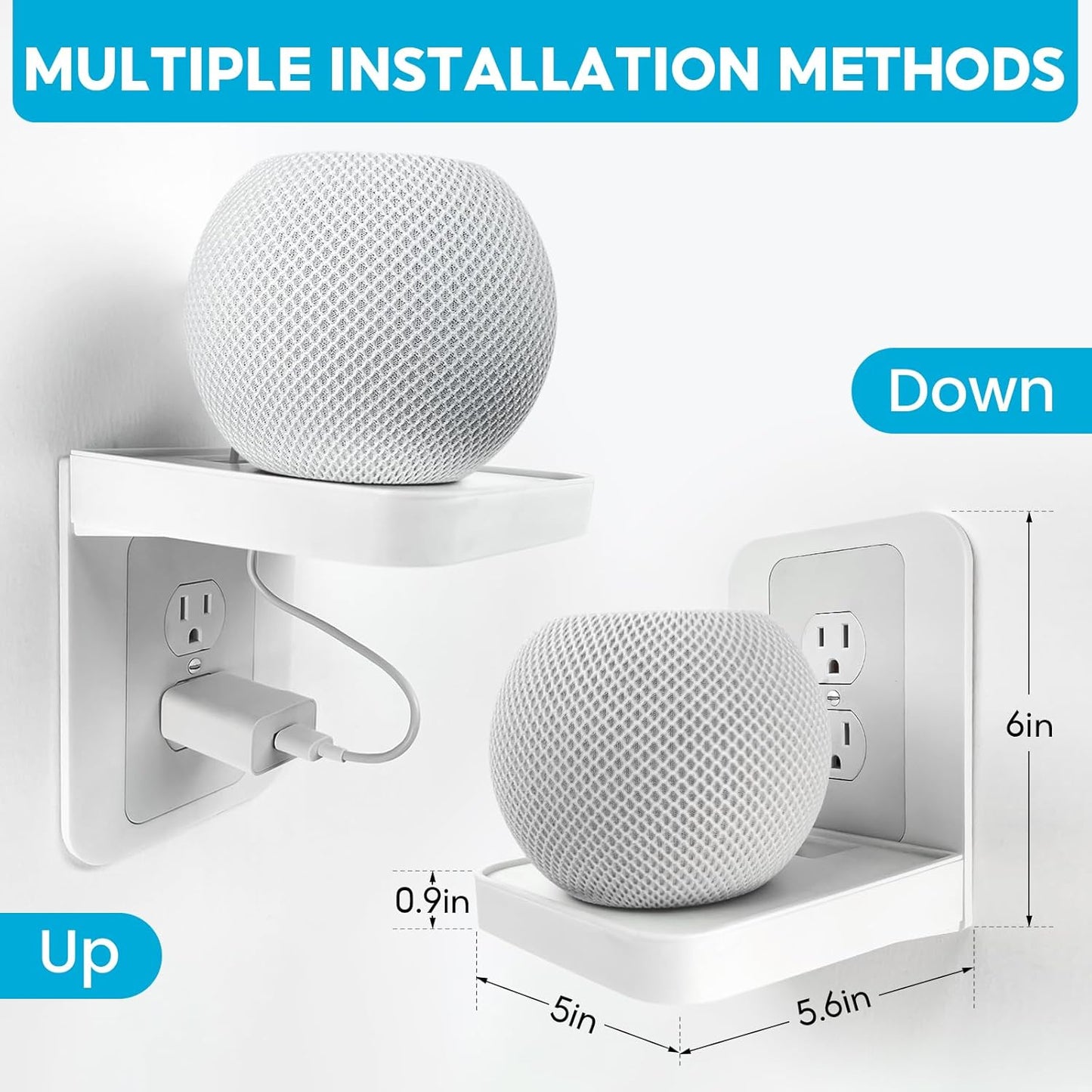 Outlet Shelf, Bathroom Wall Holder with Built-in Cable Management, Wall Organizer for Smart Home Decor Space Saving Electric Toothbrush Use as Echo Holder (Decora-style rectangular, 1, Pack)