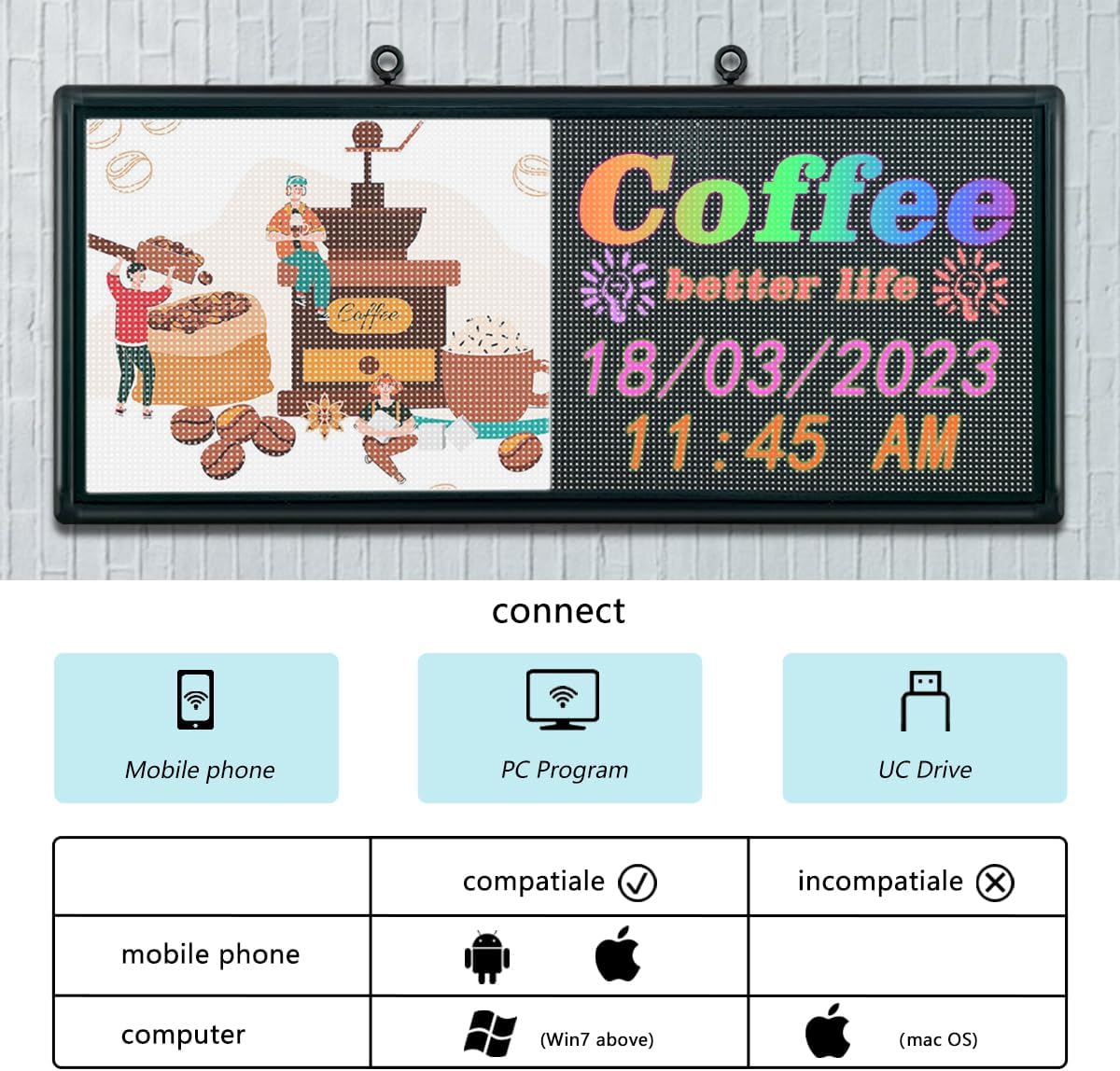 P6 40″ × 18″ Wi‑Fi Programmable Outdoor Full‑Color LED Sign – Waterproof, Easy to Use, Supports Text, Images & Video Advertising