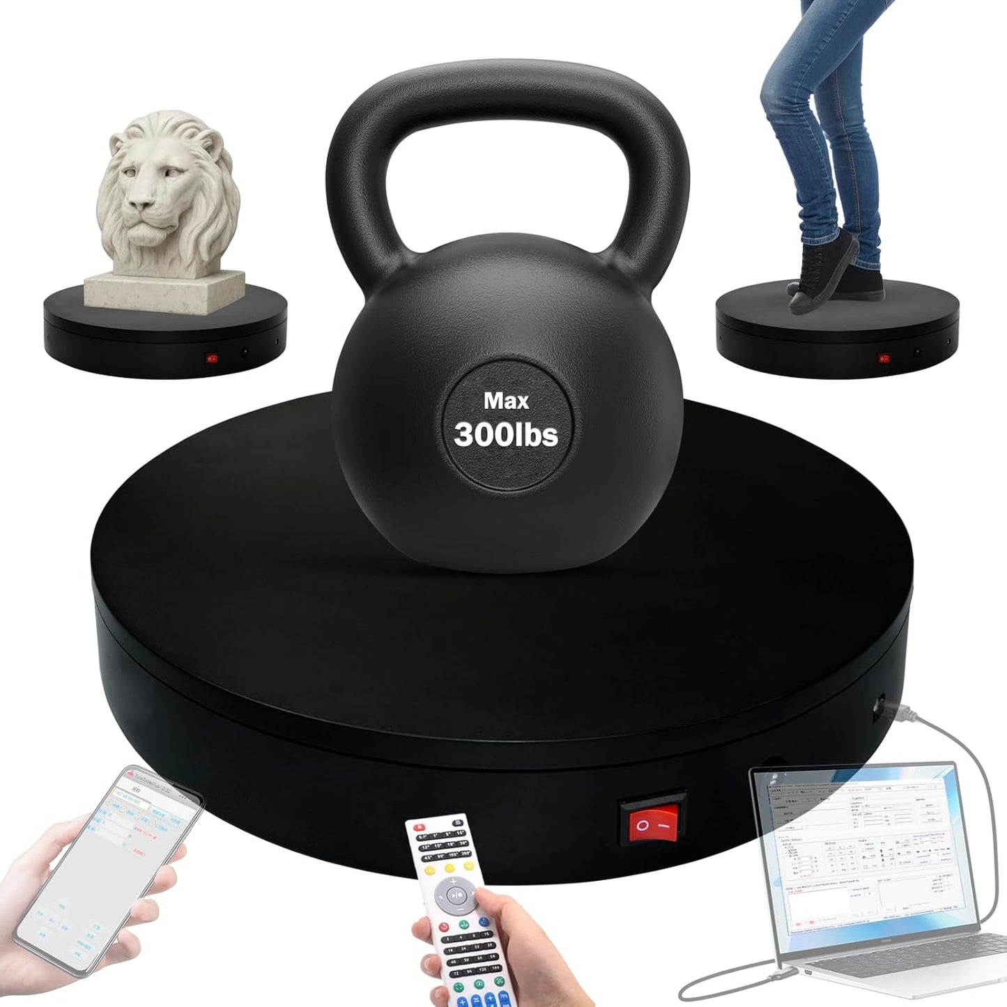 Programmable Motorized Electric Turntable Command-Controlled Rotating Platform Photography Turntable Secondary Development Motorized Electric Lazy Susan for 3D Scaner or Display with USB/Wi-Fi