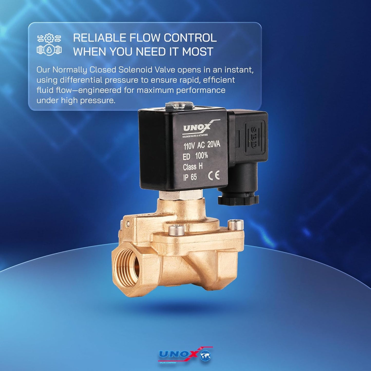 UNOX 3/8" NPT Solenoid Valve 110V AC, Brass Control Valve Normally Closed - 7-232 PSI Multi-Purpose Reliable Control Valve for Water and Air - Solenoid Valves