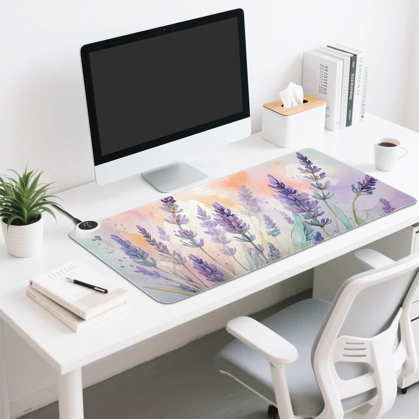 Large Heated Mouse Pad,Leather Desk Mat,31.5"x13",Hand Warmer Pads for Desk,Lavenders(Morandi Pink)