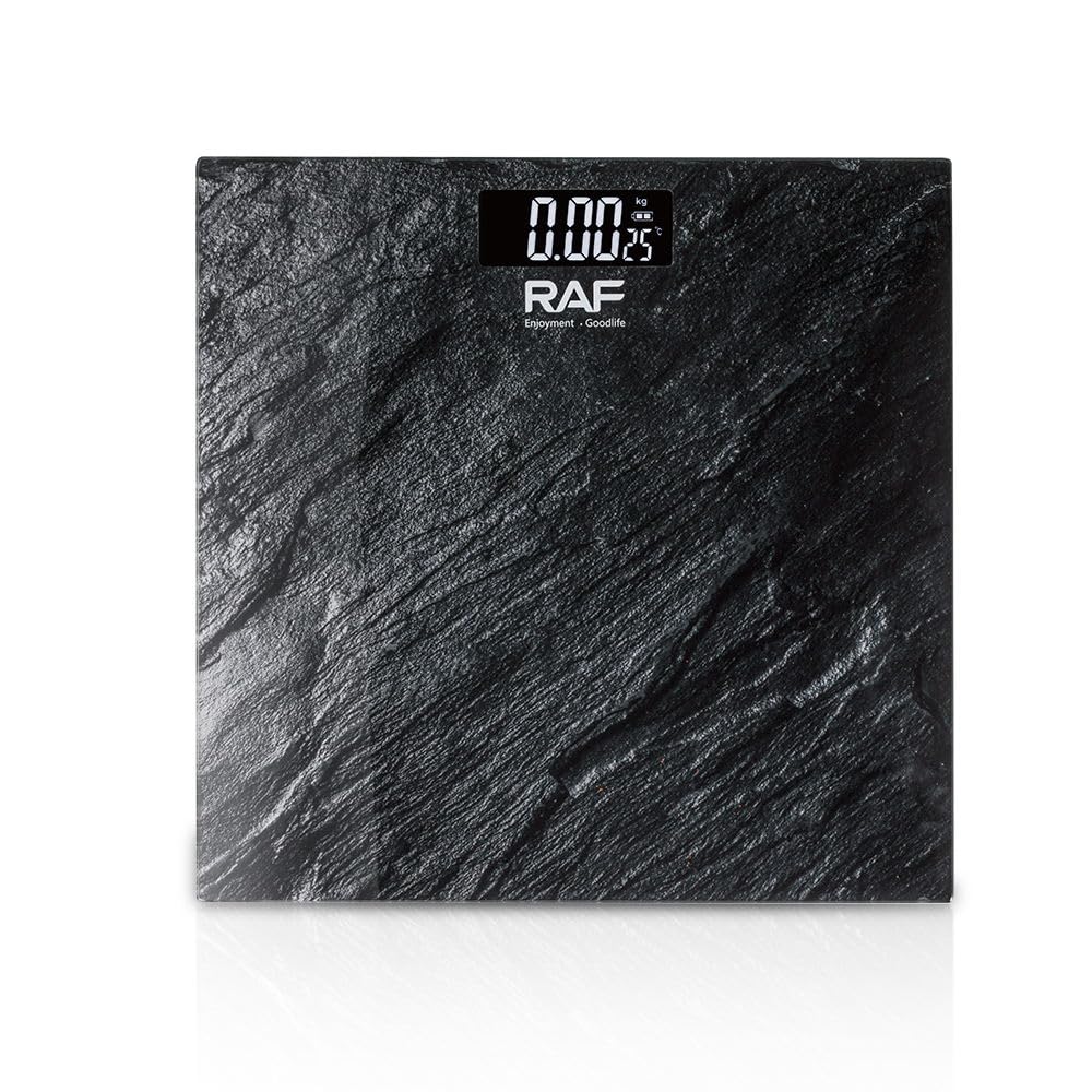 Digital Bathroom Scale with LED Display, Black Marble Pattern, Automatic On/Off Function, 180kg Capacity