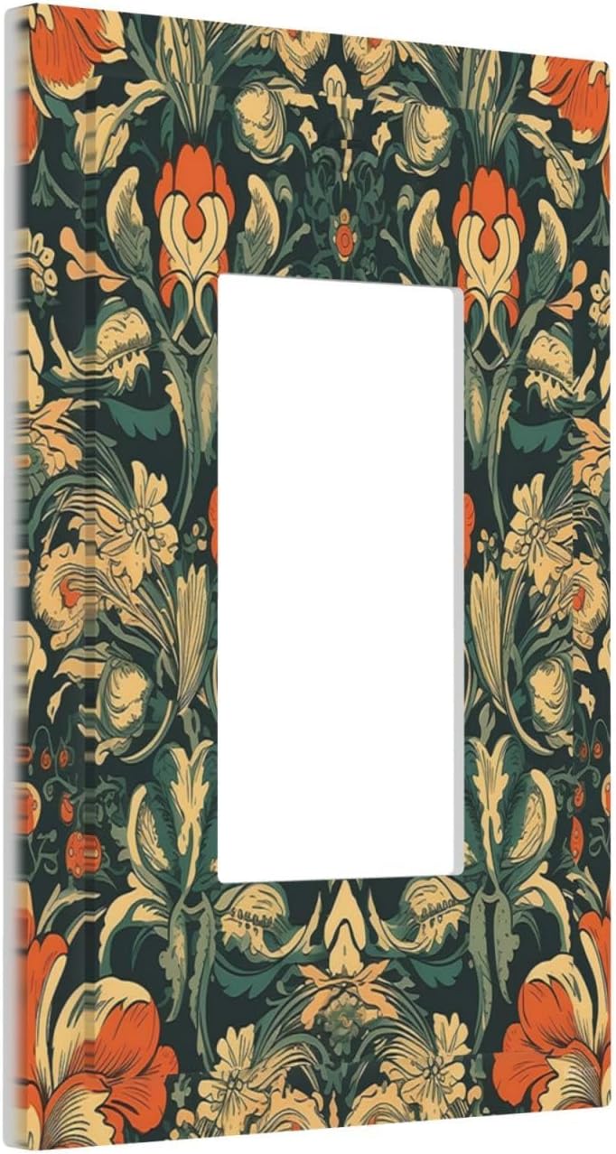 Decorative Outlet Covers William Morris Abstract Floral Plant Pattern Orangeyellowgreen 1 Gang Single Rocker Light Switch Cover Plate Wall Plates GFCI Faceplate for Bedroom living Room Decor