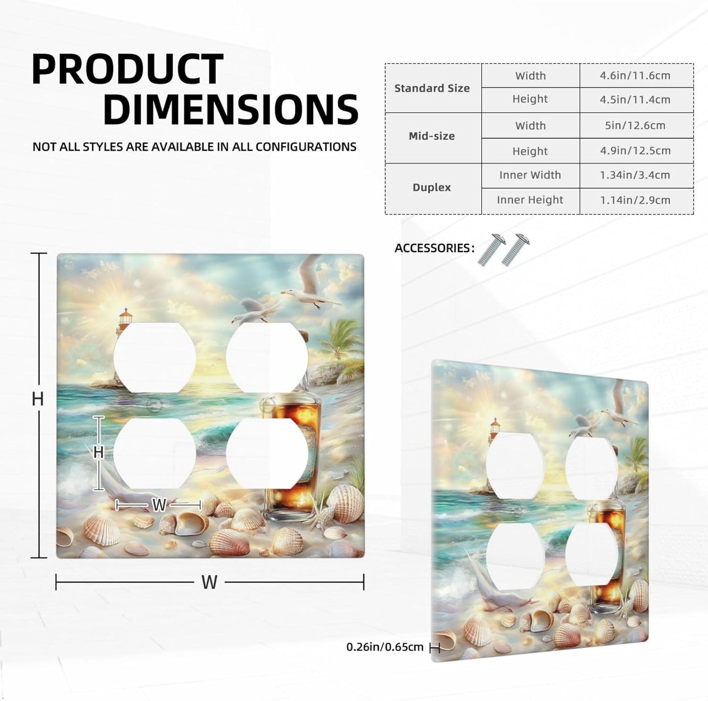 Outlet Covers Beach Ocean Lighthouse Seashells 2 Gang Double Duplex Decorative Light Switch Covers Electrical Wallplates Socket Faceplate For Bed Room Living Room Decor