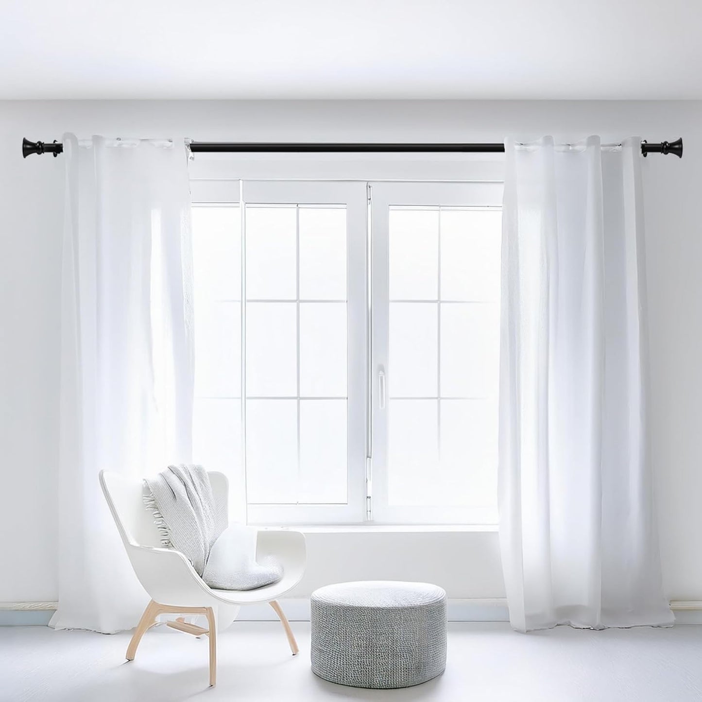Deco Window Adjustable Curtain Rod for Windows 44 to 120 Inch (Pack of 1) Extendable Heavy Duty 1 Inch Iron Drapery Pole with Finials Wall Mounted French Door Curtain Rods (Black)