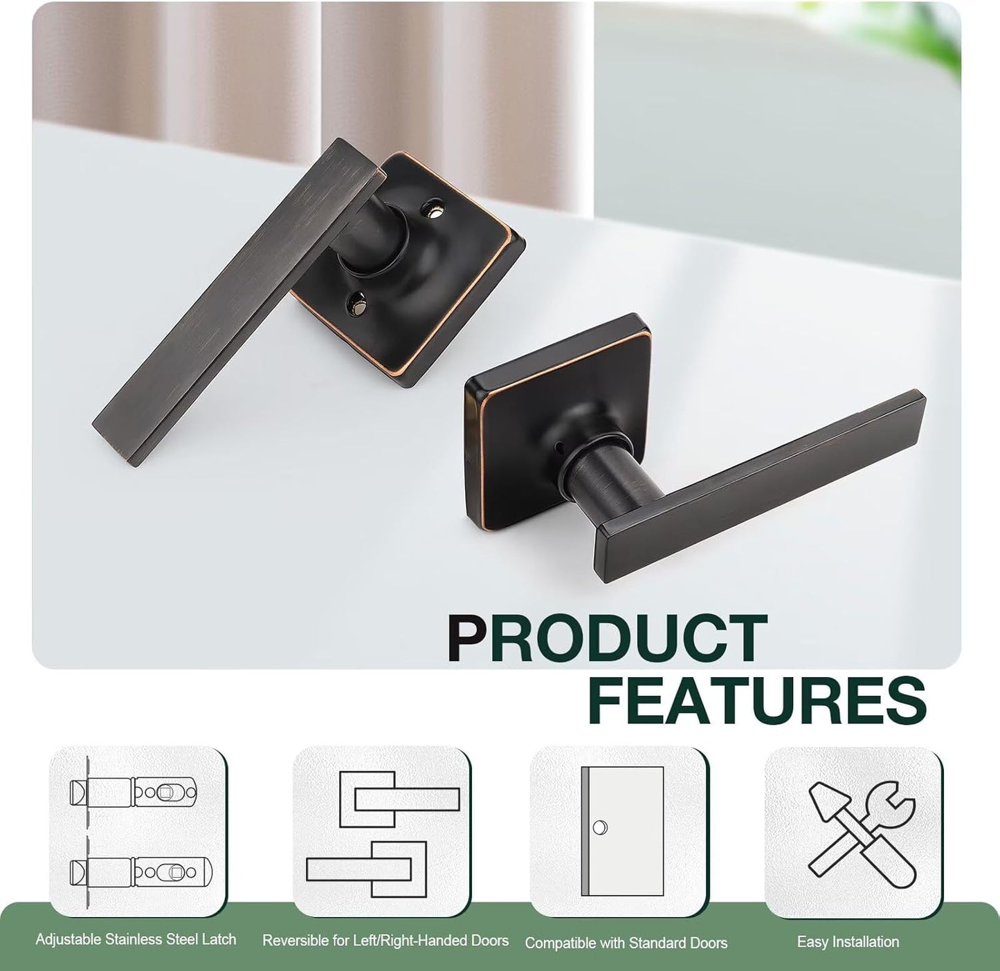 GOBEKOR 2 Pack Oil Rubbed Bronze Door Handles Interior with Lock Passage Door Levers Bronze Closet Door Handle Interior Keyless Door Locks for Closet Bronze Square Door Handles
