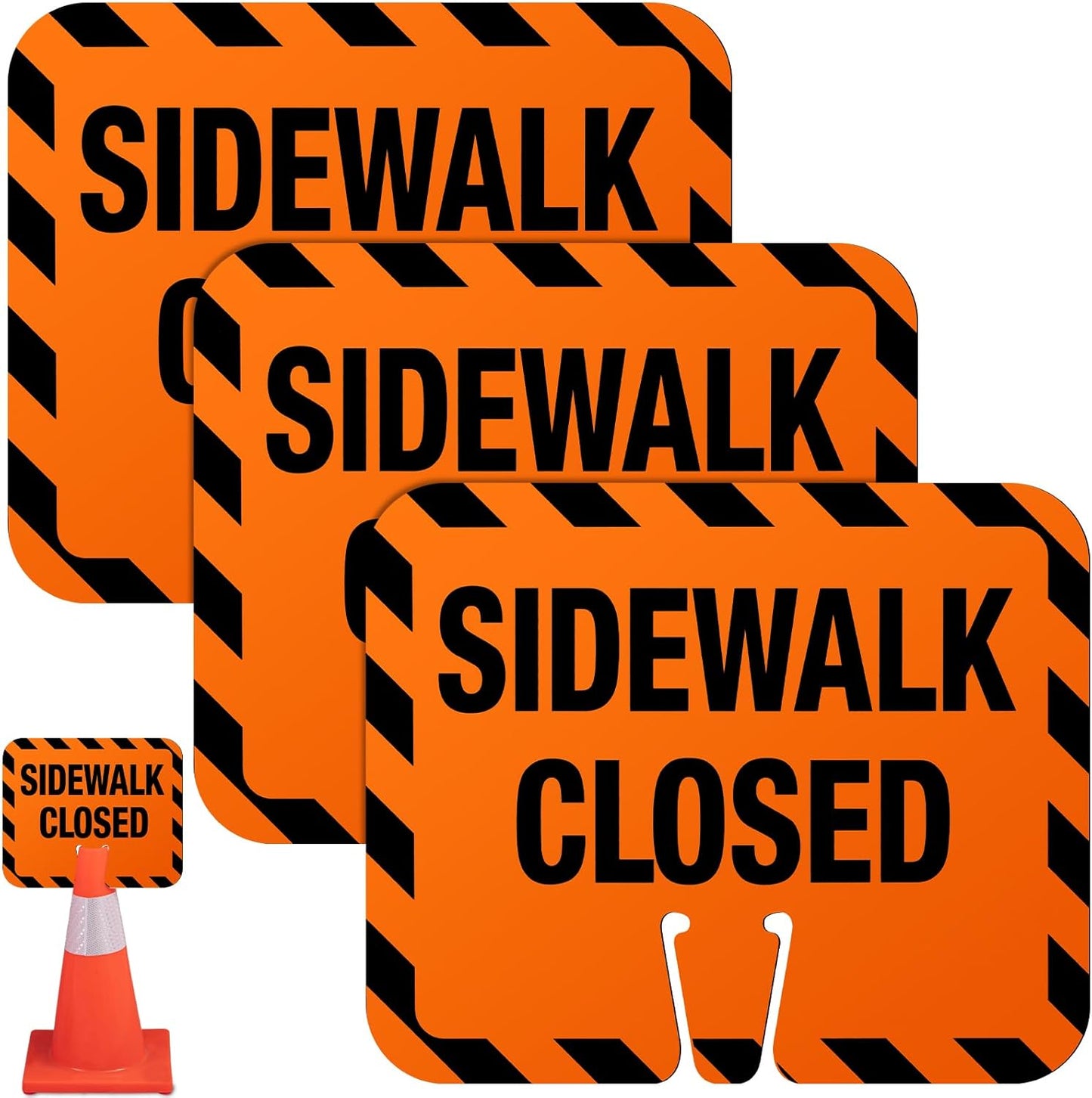 3 Pcs Plastic Sidewalk Closed Sign Bulk for Traffic Cones Top Road Warning Signs 10.4" Height x 12.6" Width x 0.05" Thickness for Outdoor Barricade Construction Caution