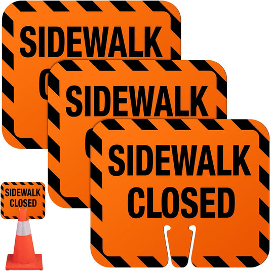 3 Pcs Plastic Sidewalk Closed Sign Bulk for Traffic Cones Top Road Warning Signs 10.4" Height x 12.6" Width x 0.05" Thickness for Outdoor Barricade Construction Caution