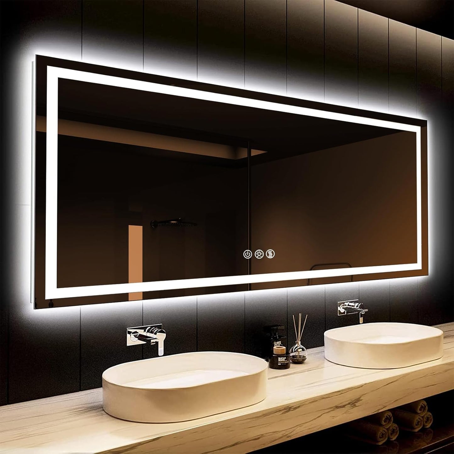 ROOMTEC 72x36 LED Bathroom Mirror with Front and Backlit，Smart Dimmable Vanity Mirrors for Wall,Anti-Fog Backlit Lighted Makeup Mirror