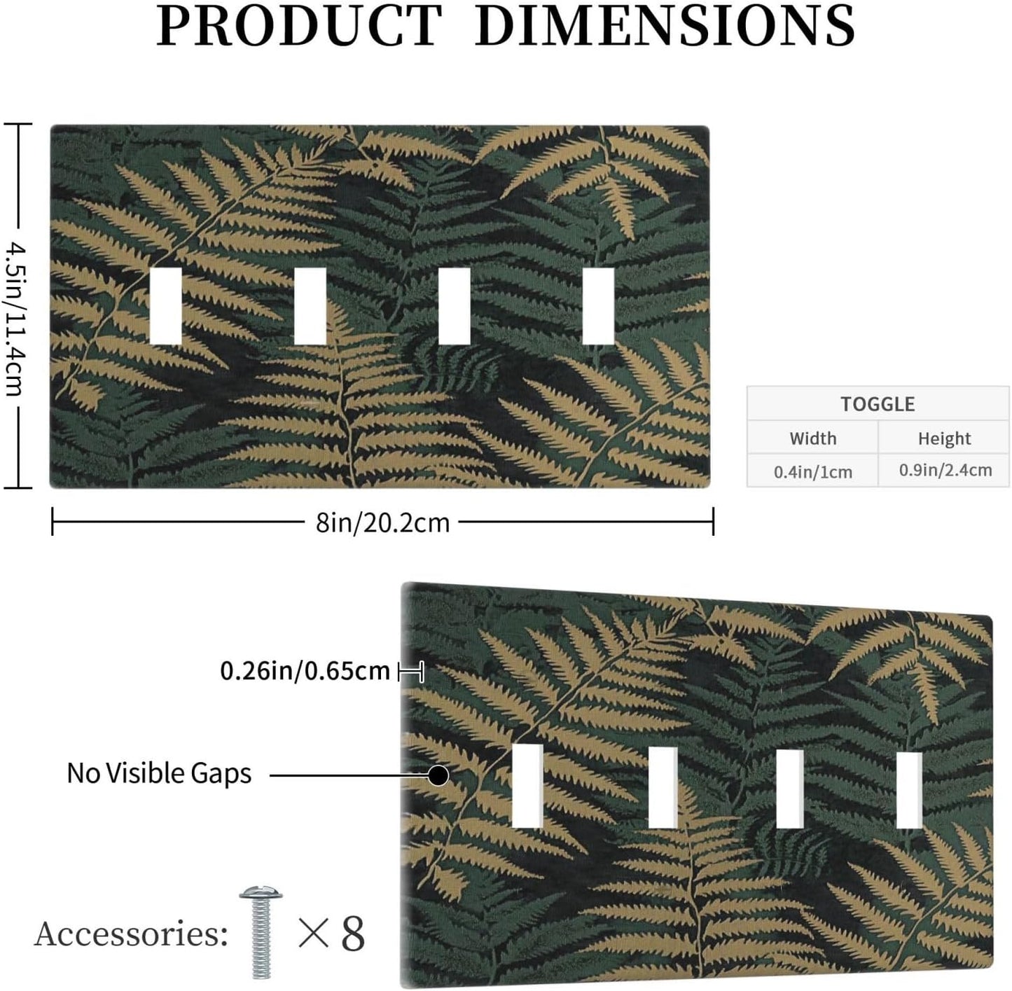 Light Switch Covers Botanical Fern Green Leaf Forest Quad Toggle Electrical Faceplate 4 Gang Wall Plate Decorative Switch Plates For Bed Room Home Decor