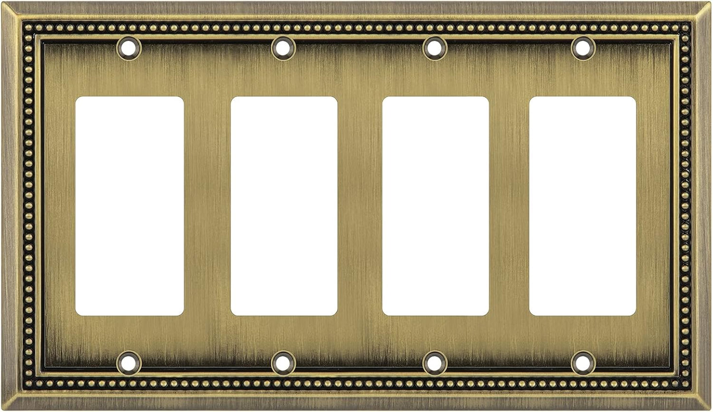 Henne Bery Sunken Pearls Heavy Duty Decorative Wall Plate Switch Plate Outlet Cover (Quad Decorator, Antique Brass)